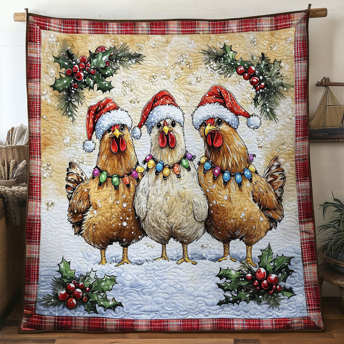 Christmas Chicken Bless Quilt Blanket Christmas Blanket Christmas Chicken Novelty Gifts