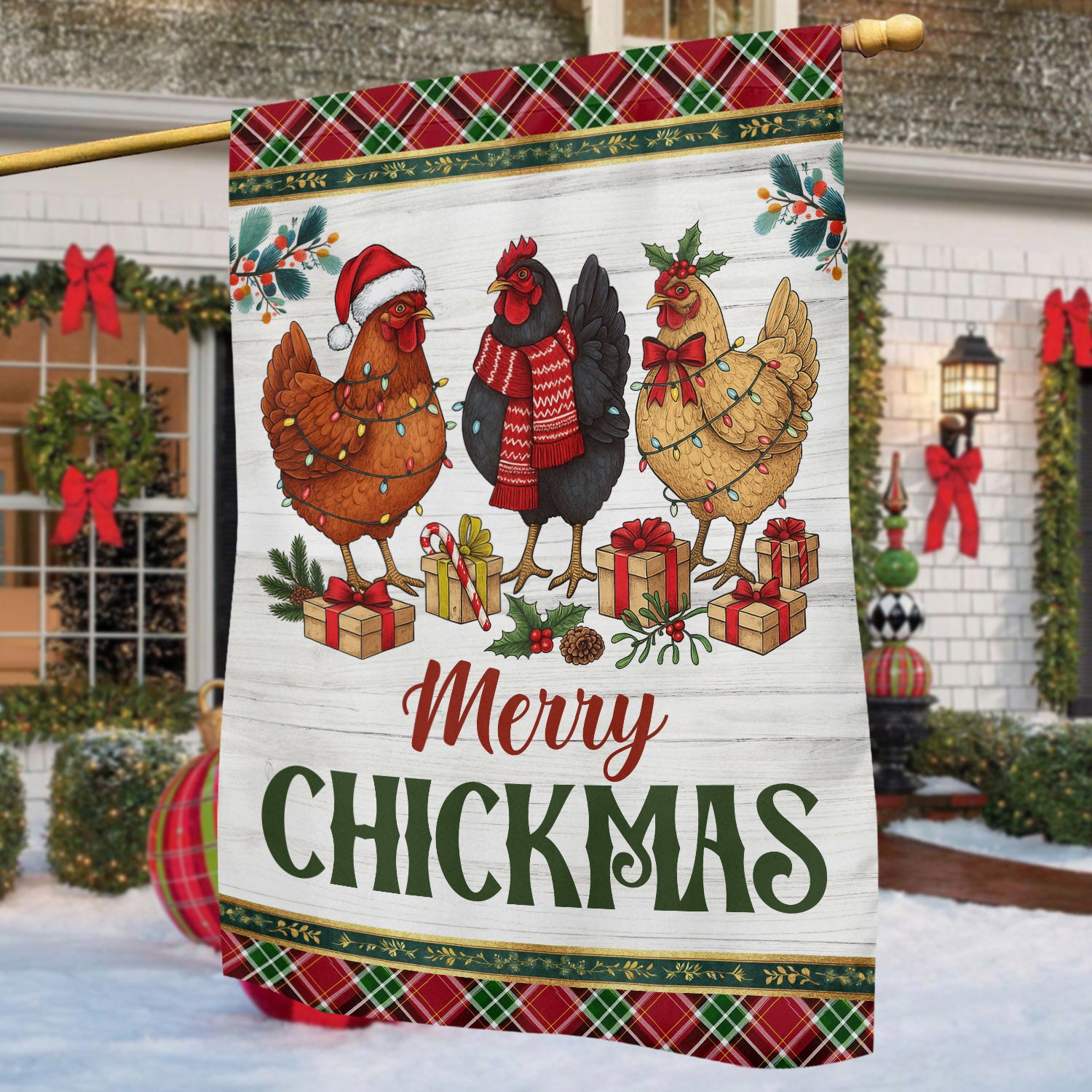 Christmas Chicken Farm Flag Merry Chickmas Christmas Garden Flag Gift For Chicken Lovers