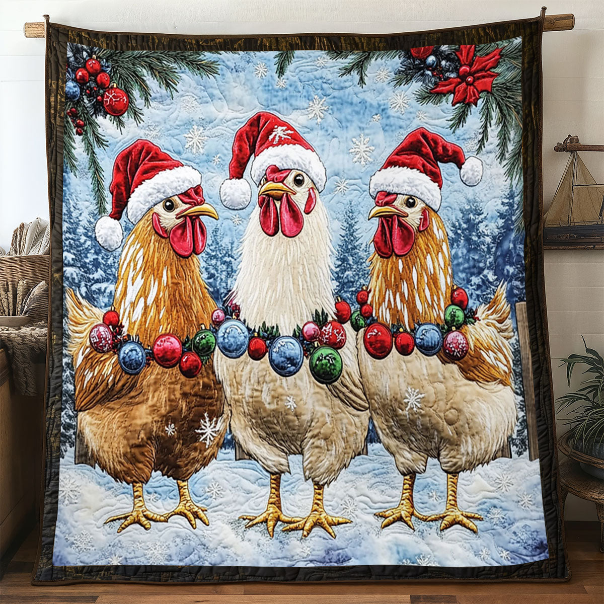 Christmas Chicken Night Quilt Blanket Christmas Blanket Christmas Presents For Chicken Lovers