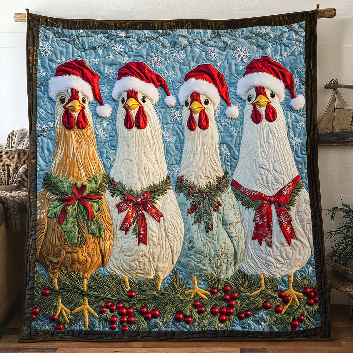 Christmas Chicken Quilt Blanket Christmas Blanket Gifts For Chicken Farmers