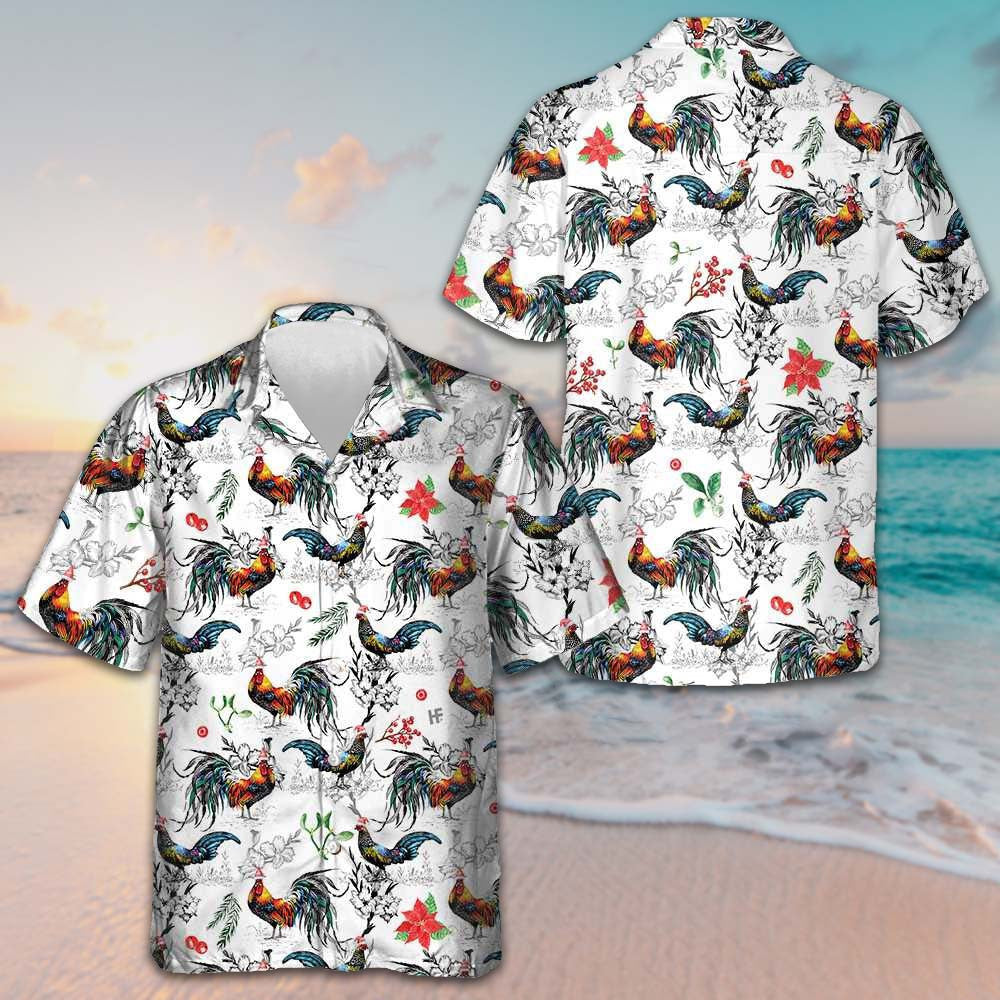 Christmas Chicken With Poinsettia Flower Hawaiian Shirt Cool Christmas Shirt Gifts For Son Christmas Chicken With Poinsettia Flower Hawaiian Shirt Cool Christmas Shirt Gifts For Son
