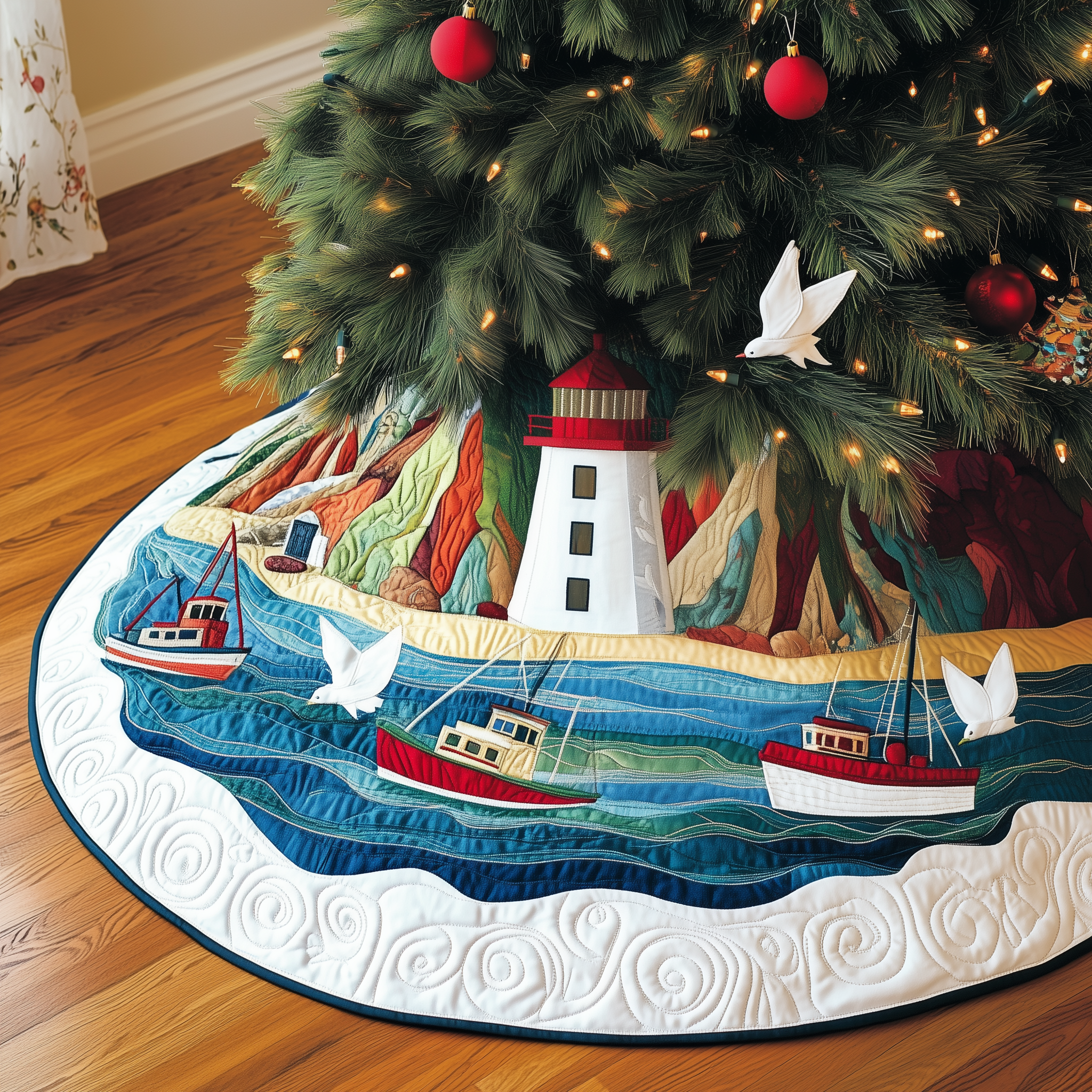 Christmas Coastal Quilted Tree Skirt Merch For Cozy Nights