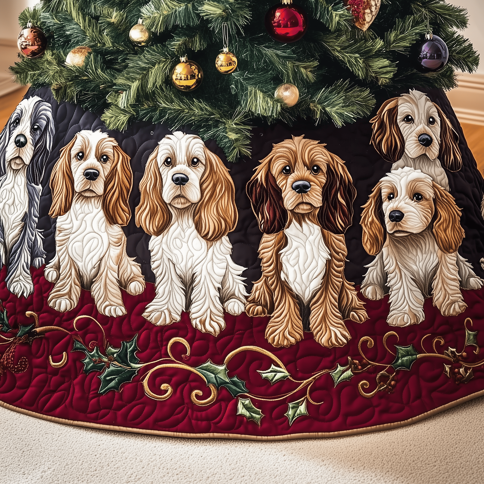 Christmas Cocker Spaniel Quilted Tree Skirt Christmas Tree Skirt Christmas Gift Baskets For Families