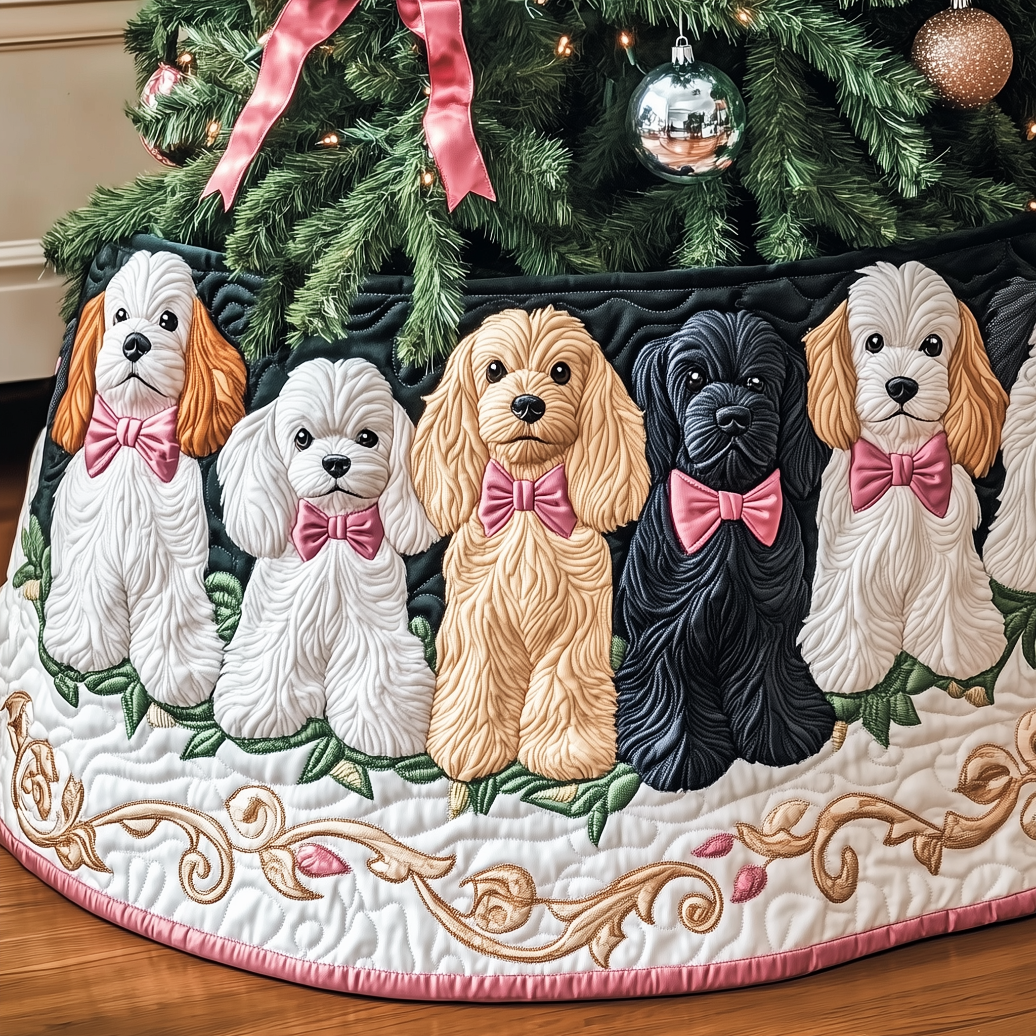 Christmas Cocker Spaniel Quilted Tree Skirt Holiday Gift Merch