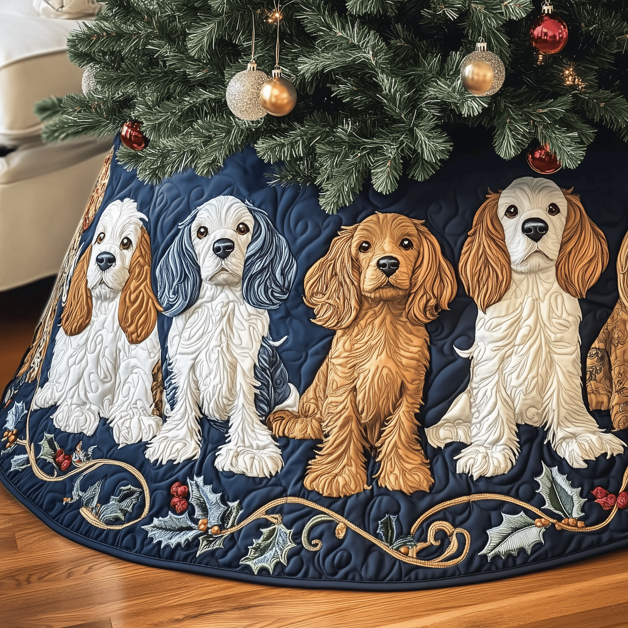 Christmas Cocker Spaniel Quilted Tree Skirt Xmas Tree Base Cover Gifts To Get Your Mom For Christmas