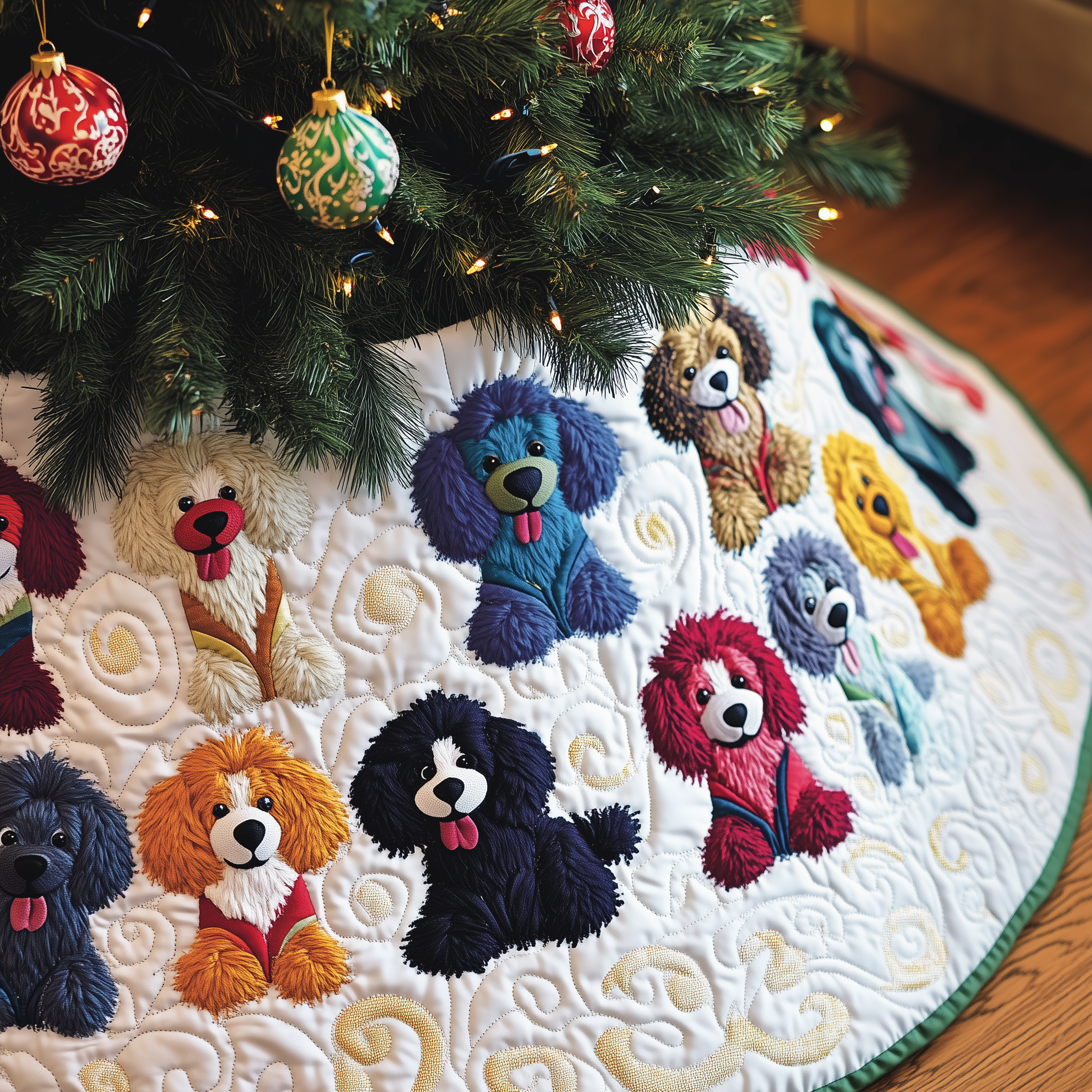 Christmas Colorful Poodle Quilted Tree Skirt Adorable Easter Gift Merch