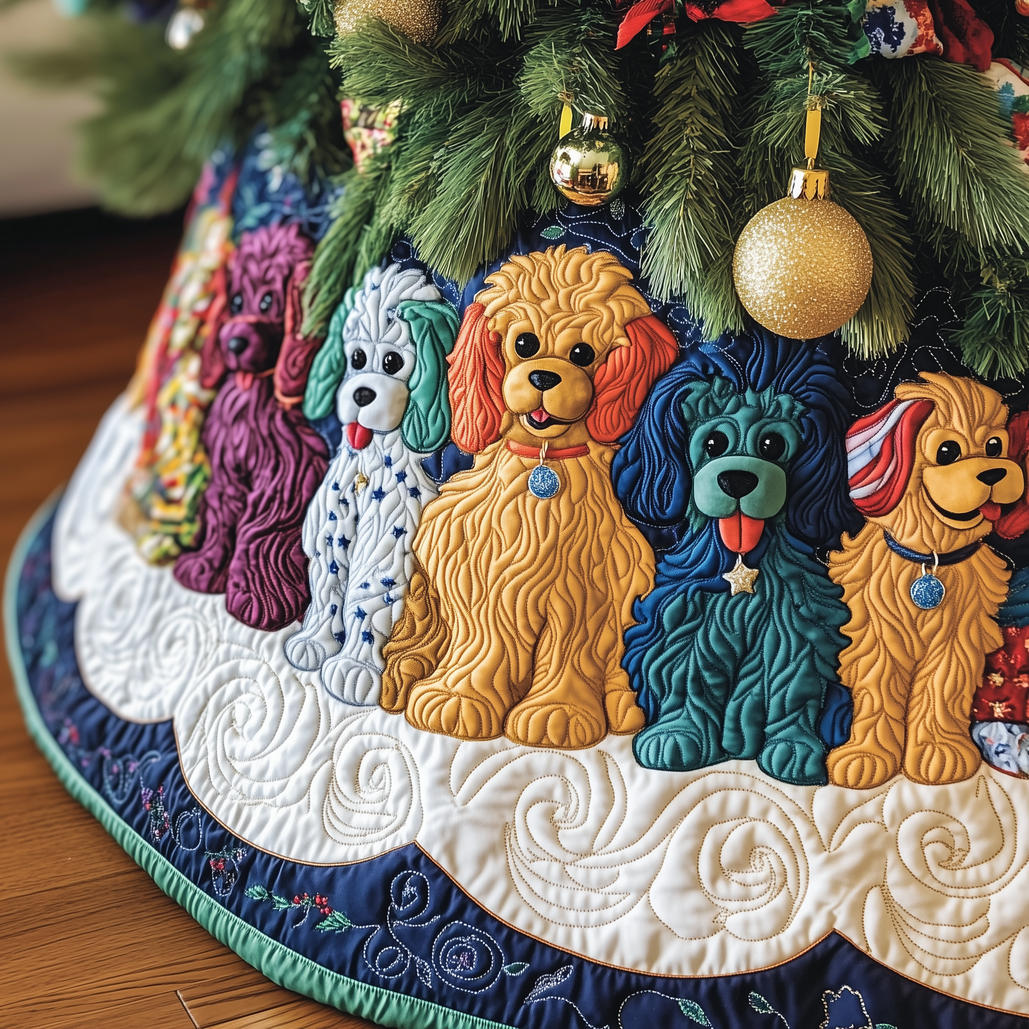 Christmas Colorful Poodle Quilted Tree Skirt Christmas Tree Skirt Best Men'S Christmas Gifts