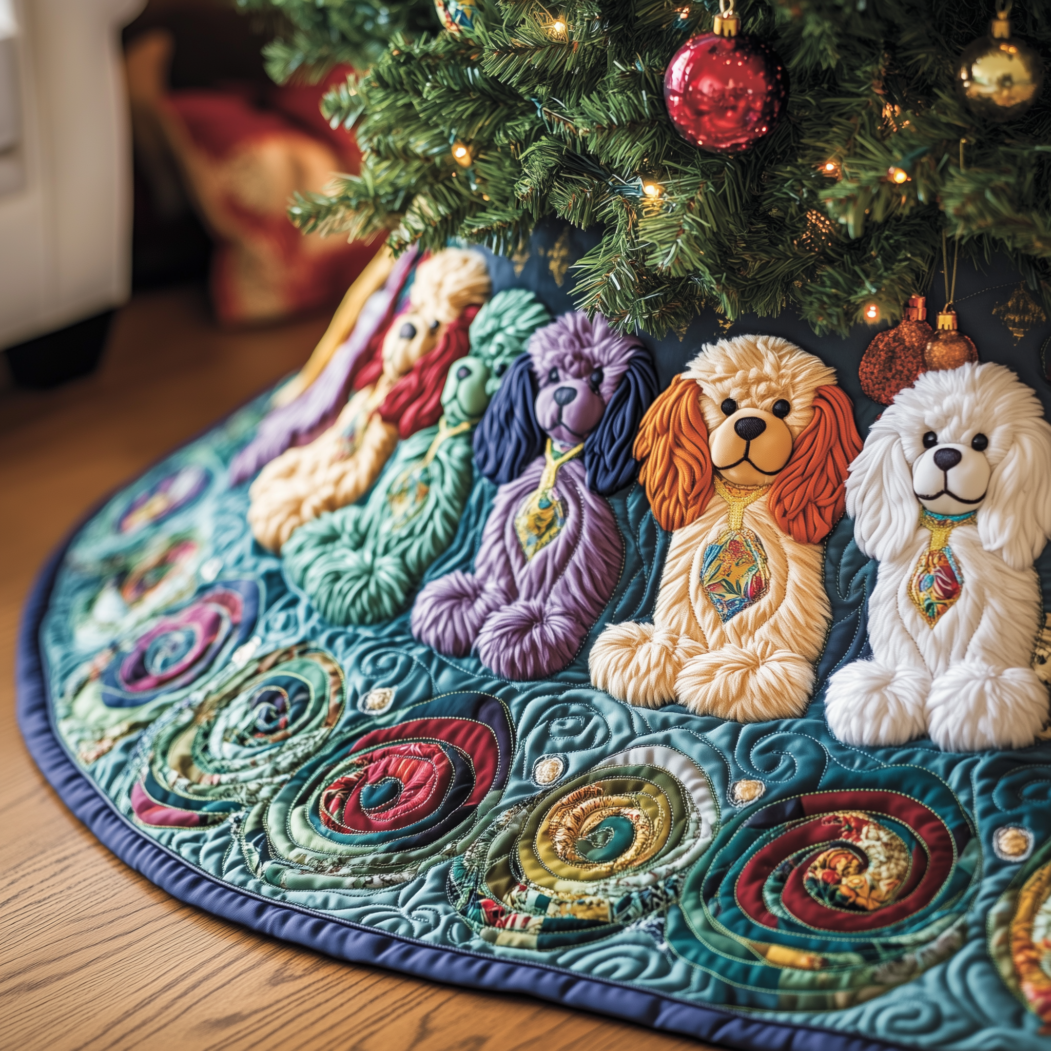 Christmas Colorful Poodle Quilted Tree Skirt Christmas Tree Skirt Xmas Gifts For Nanna