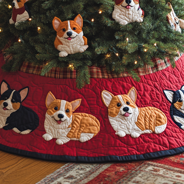 Christmas Corgi Chritstmas Quilted Tree Skirt Popular Gift Merch for Christmas Enthusiasts