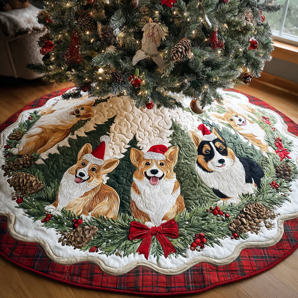 Christmas Corgi Joy Quilted Christmas Tree Skirt Holiday Decor Dog Dad Fathers Day Gifts