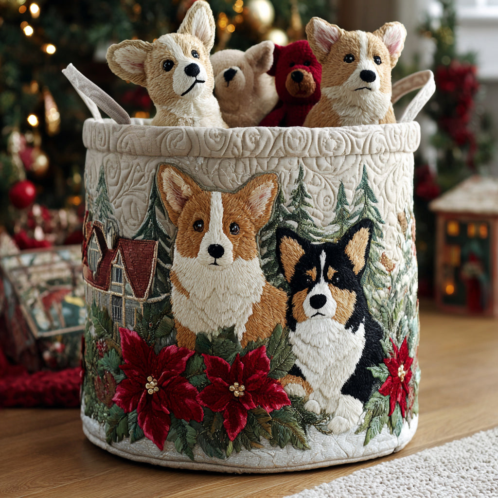 Christmas Corgi Joy Quilted Laundry Basket Modern Quilted Laundry Basket Gift for Stylish Homes