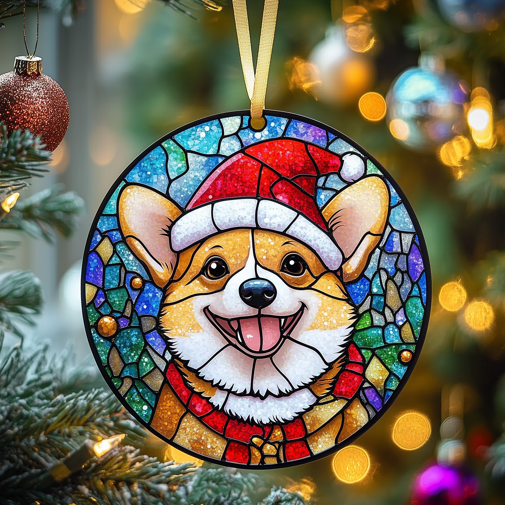 Christmas Corgi Mica Ornament Feel the Glamour of Sparkling Ornaments on Your Tree
