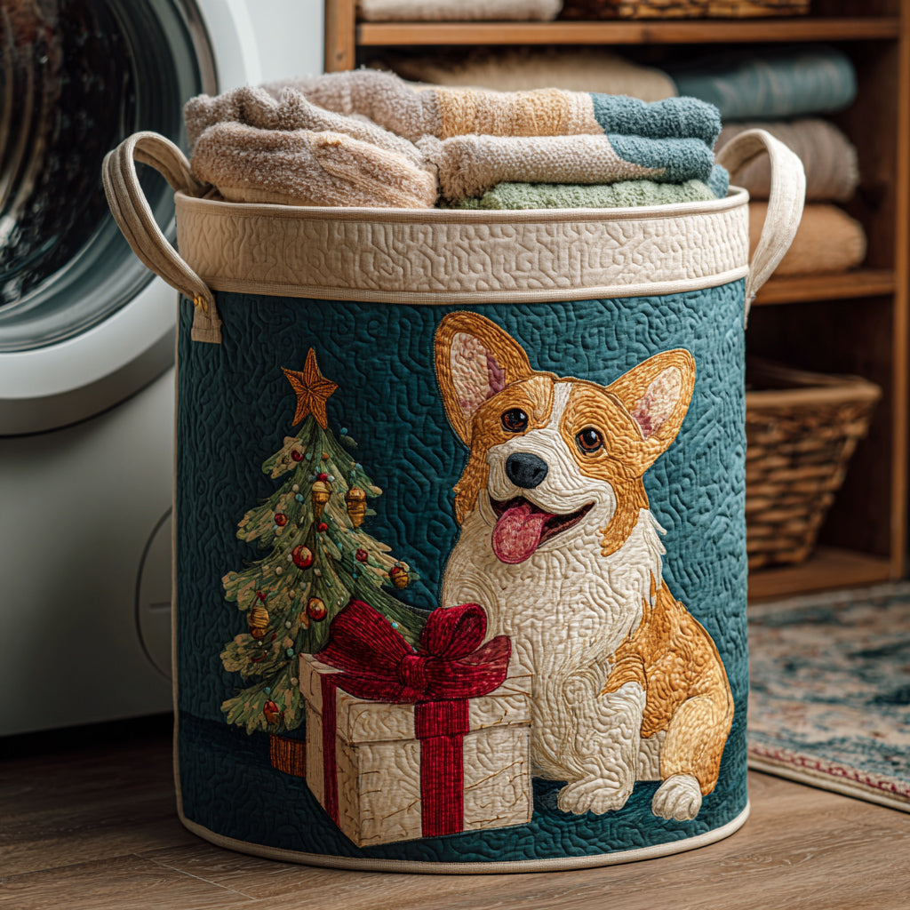 Christmas Corgi Quilted Laundry Basket Summer Merch Vibes