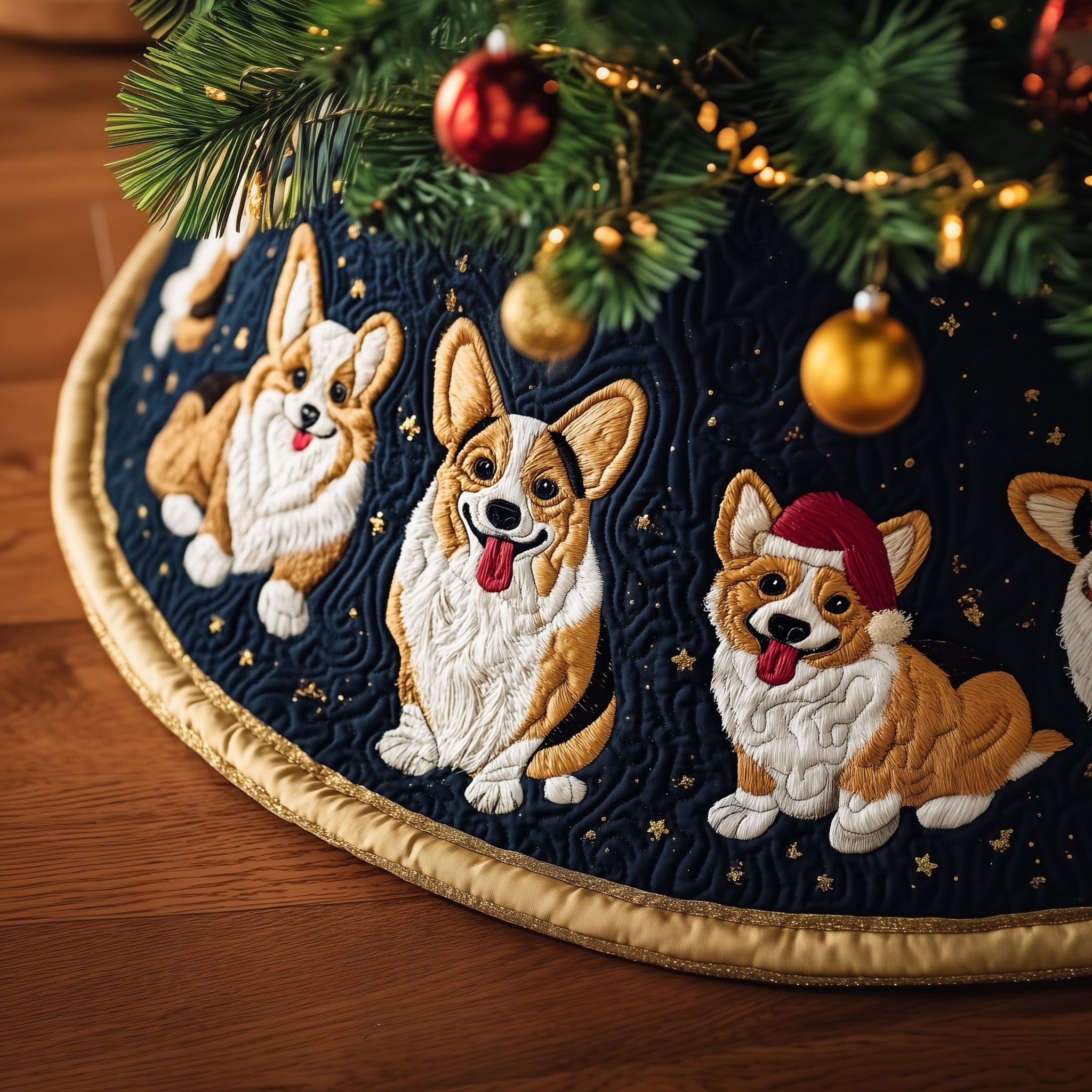 Christmas Corgi Quilted Tree Skirt Charming Holiday Home Merch