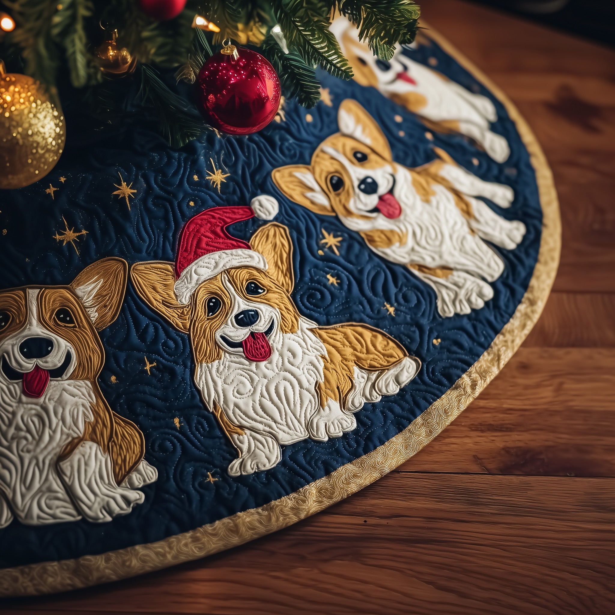 Christmas Corgi Quilted Tree Skirt Lovely Gift Merch For Couples