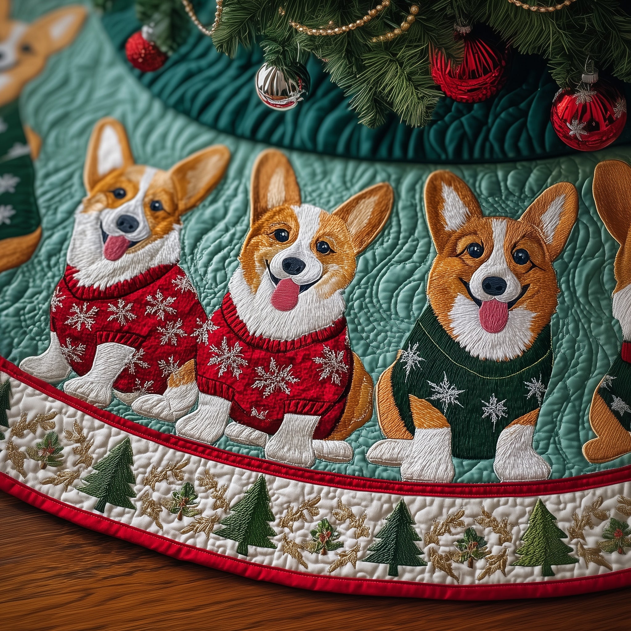 Christmas Corgi Quilted Tree Skirt Warm Winter Home Merch
