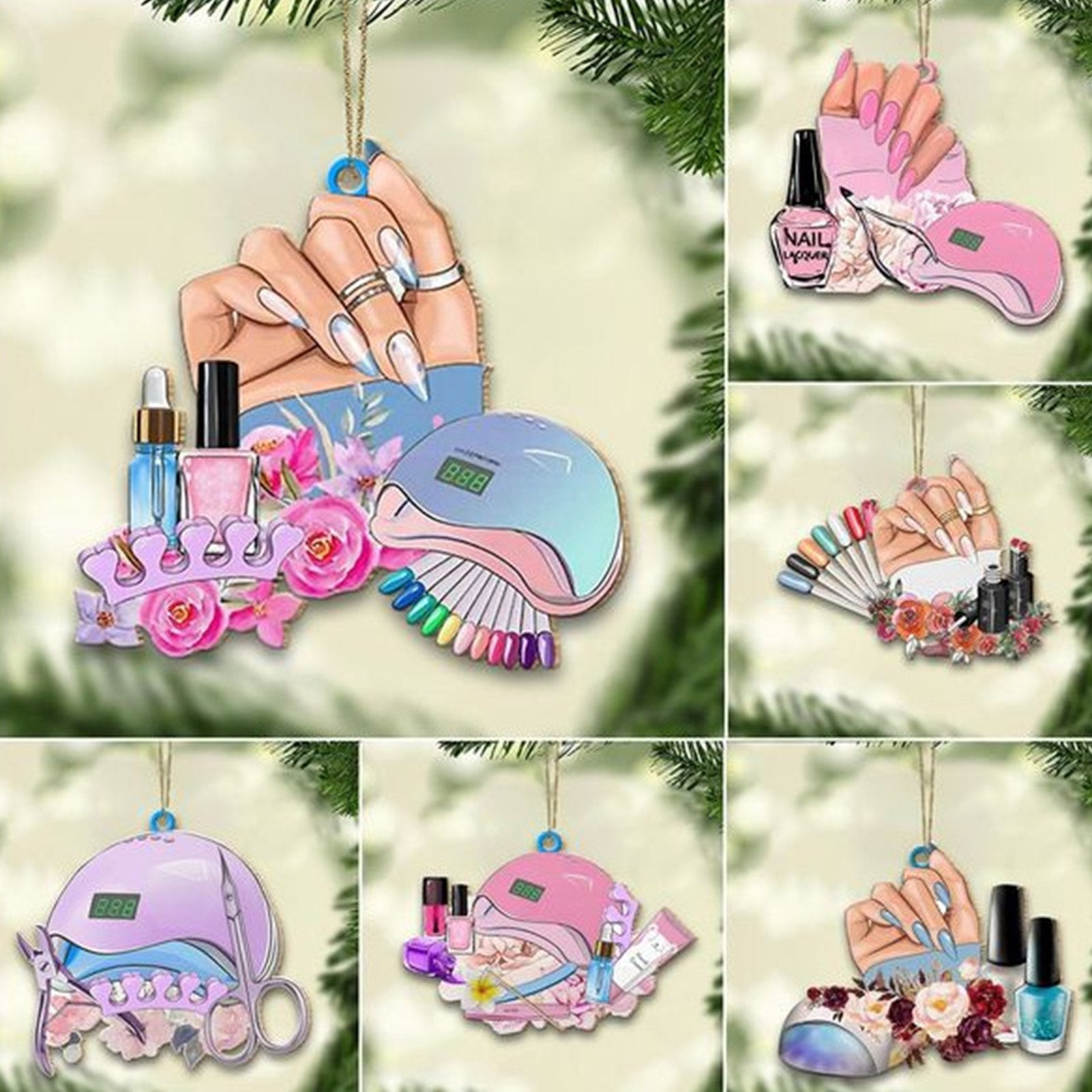 Christmas Cosmetics Pendant with String Lipstick Hanging Makeup Palette Nail Polish Create Atmosphere Portable Colorful Flat Ornament Gift