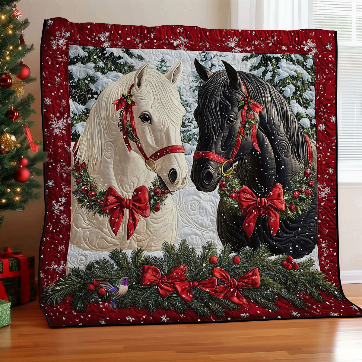Christmas Couple Horse Quilt Blanket Christmas Blanket Christmas Gifts For Horse Lovers