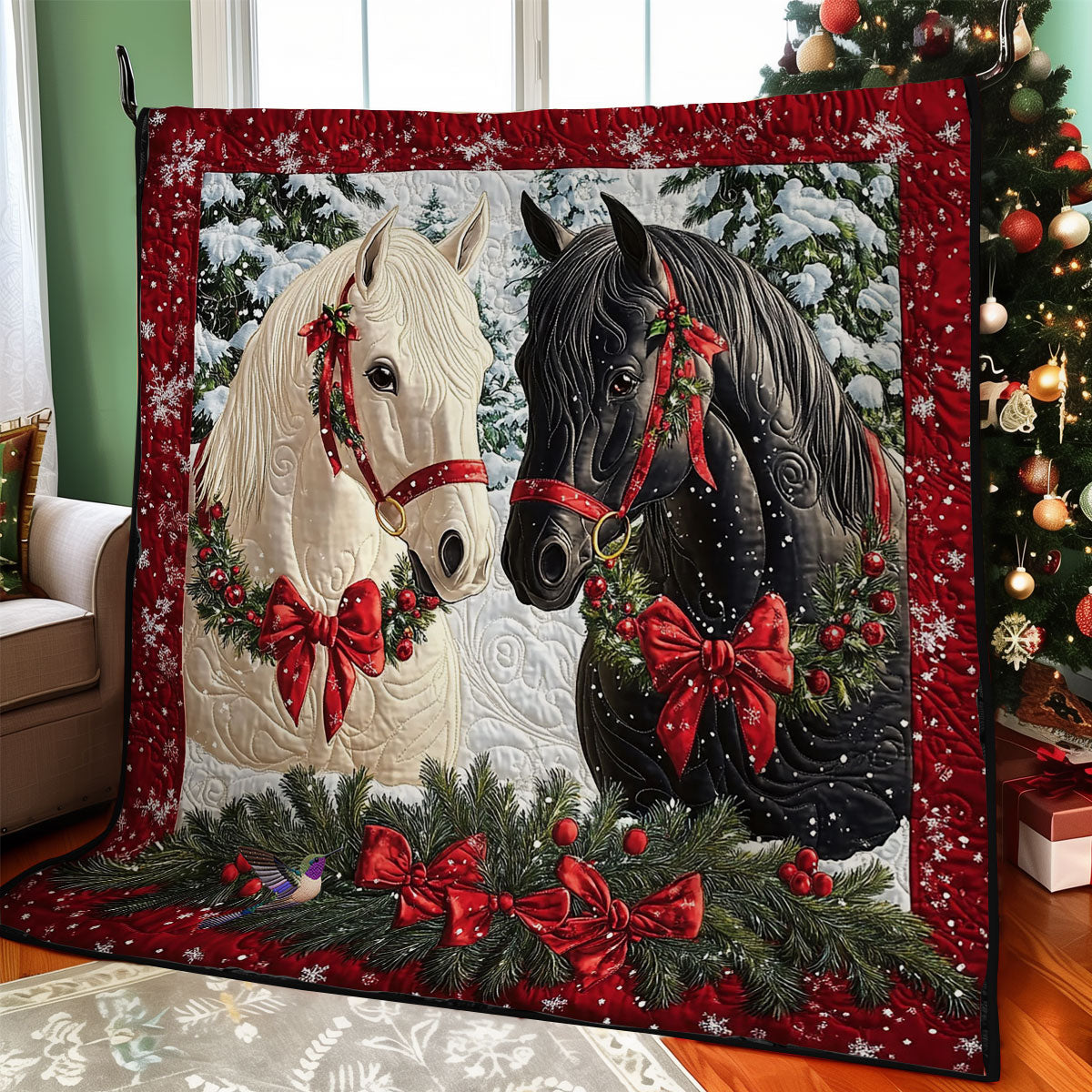 Christmas Couple Horse Quilt Blanket Christmas Blanket Christmas Gifts For Horse Lovers