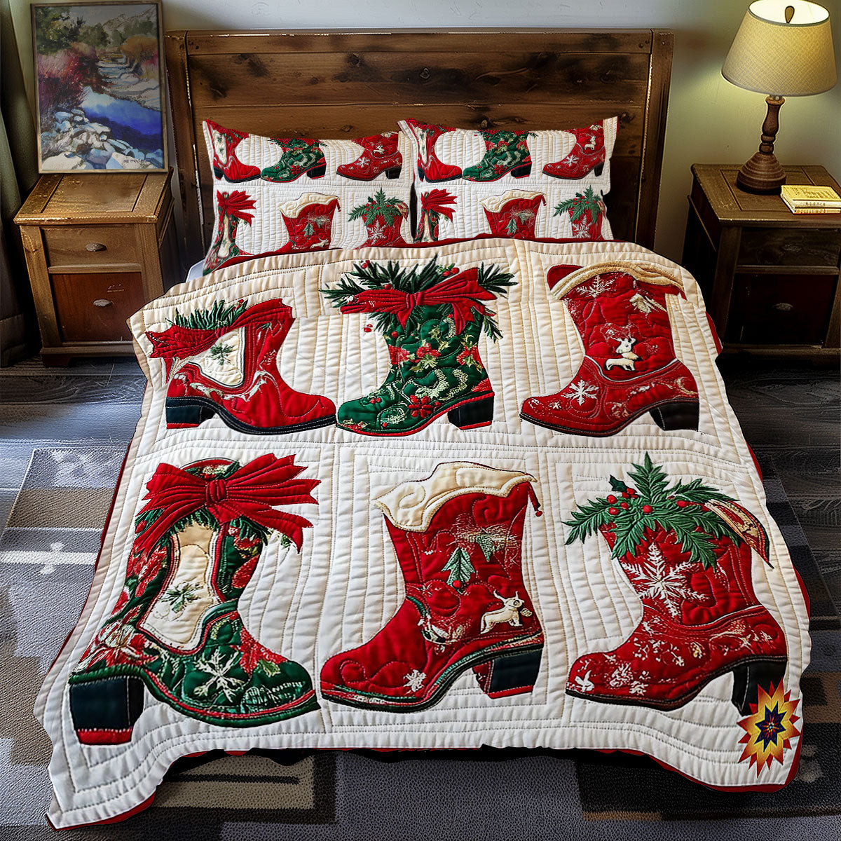 Christmas Cowboy Boots Bedding Set Best Gifts For Friends and Family on Christmas Day