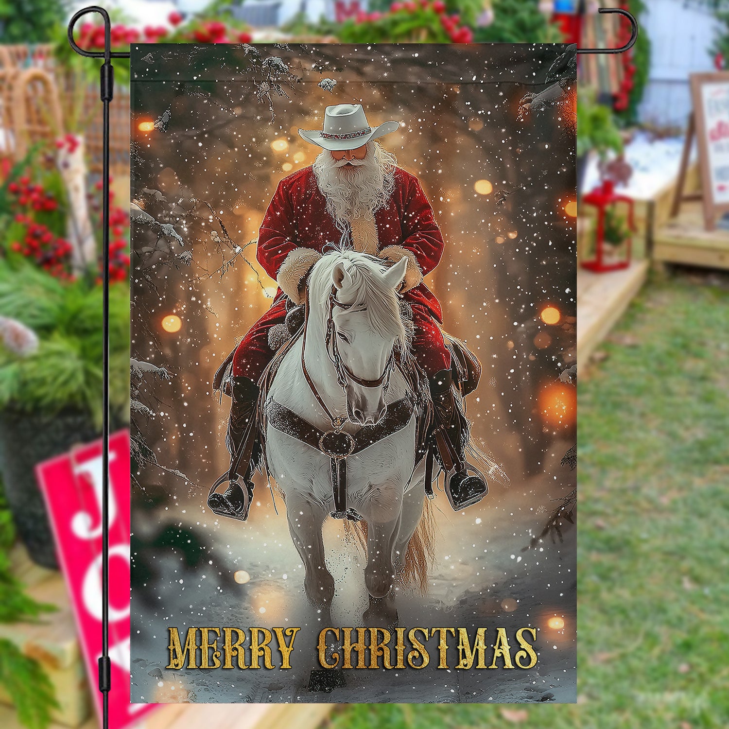 Christmas Cowboy Garden Flag Merry Christmas Outdoor Decor Christmas Yard Decor Horse Lover Gift