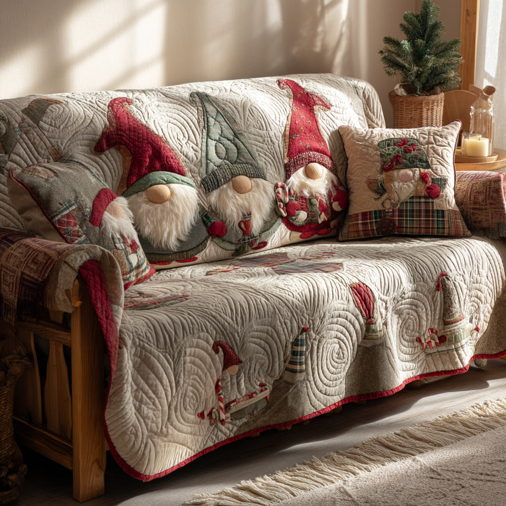 Christmas Crew Quilted Sofa Cover Winter Living Room Decor Gnome Christmas Gift Ideas