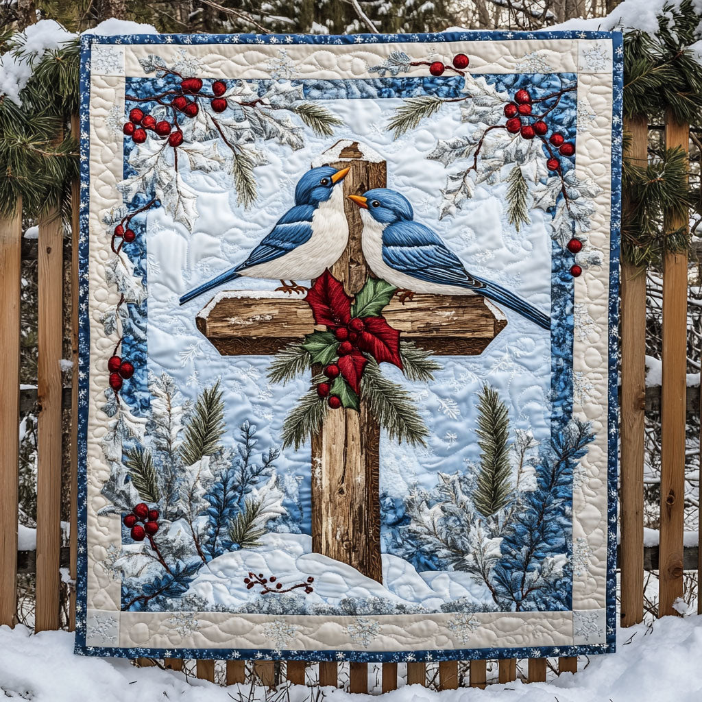 Christmas Cross Bluebird Quilt Perfect Housewarming Gift with Quilt Blanket