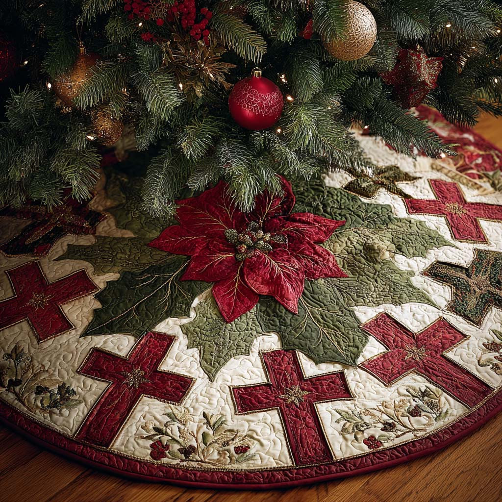 Christmas Cross Christmas Quilted Tree Skirt Christian Themed Great Gifts For Christmas
