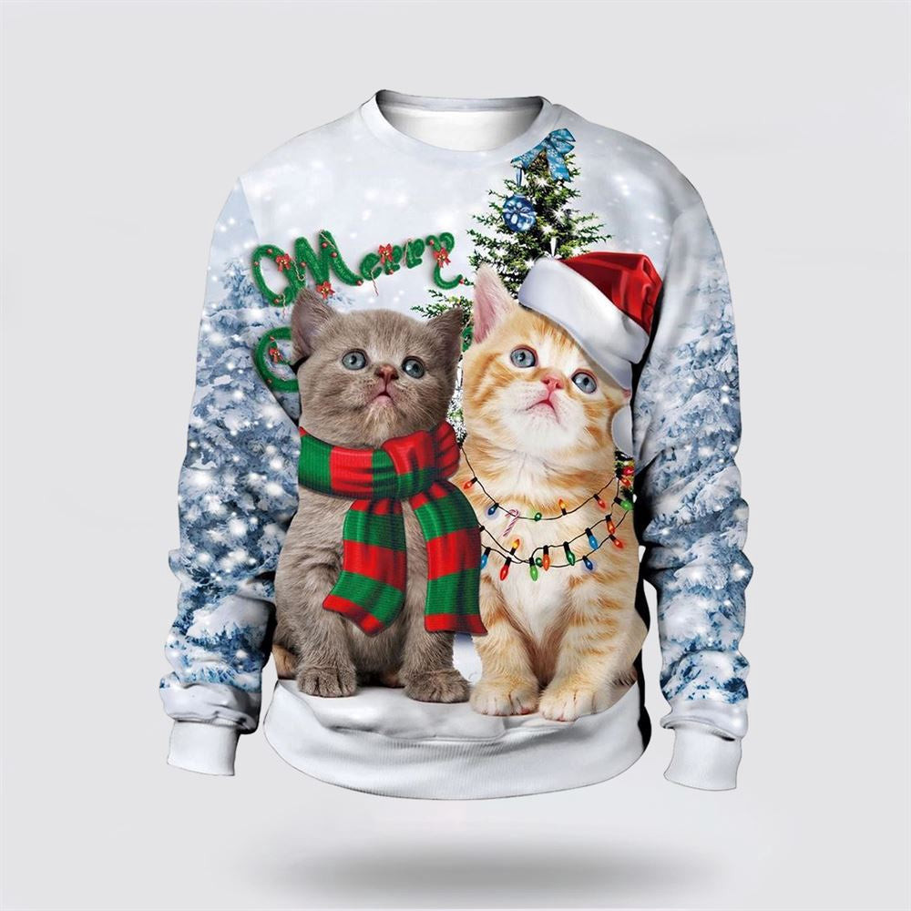 Christmas Cute Cat Pine Tree Sweater Christmas Unisex Sweater Funny Christmas Sweater