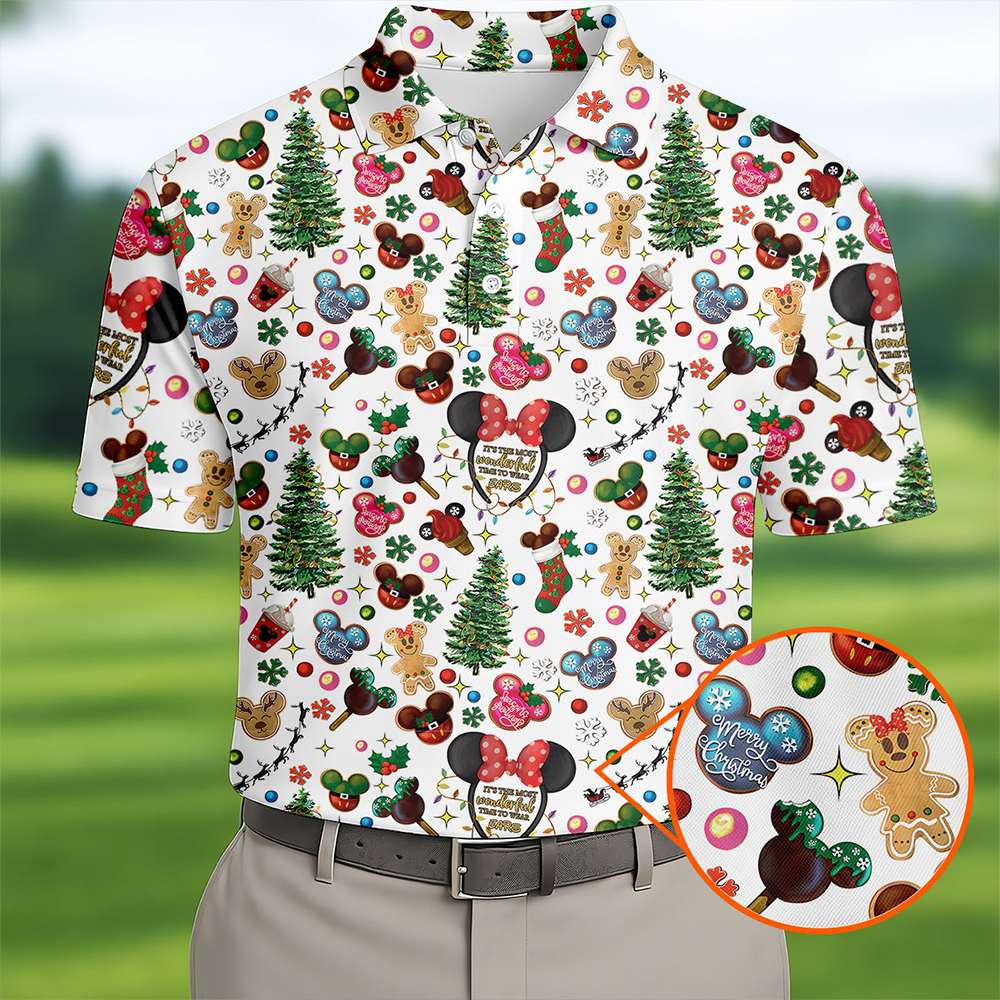 Christmas Cute Pattern Golf Tops For Men Cartoon Print Polo Shirts For Men Christmas Golf Shirt Golfing Apparel