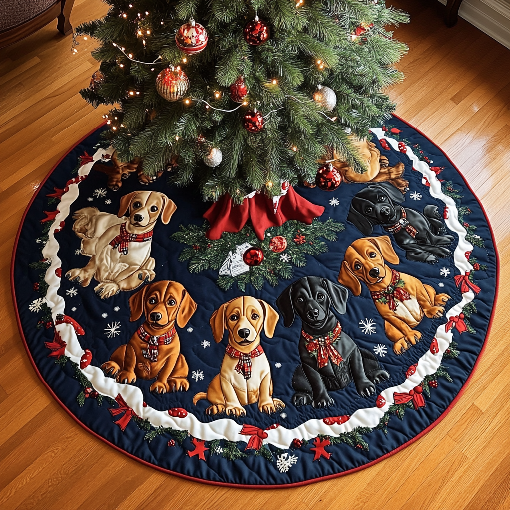 Christmas Dachshund Christmas Quilted Tree Skirt Christmas Tree Skirt Mini Family Fun Gifts For Christmas