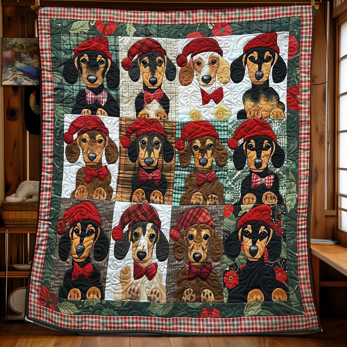 Christmas Dachshund Delight Quilt Blanket Couch Blanket Good Mothers Day Gifts