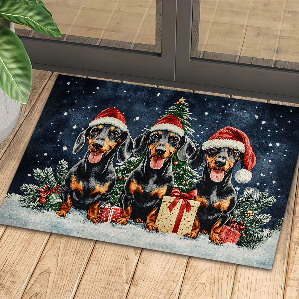 Christmas Dachshund Doormat The Trio Of Dachshund Doormat For Home Decor Housewarming Gift Welcome Mat Gift For Dog Lovers
