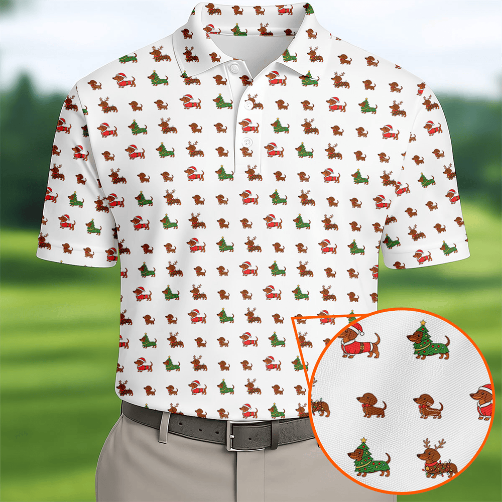 Christmas Dachshund Golf Tops For Men Christmas Golf Shirt Polo Shirts For Men Golf Shirts For Men