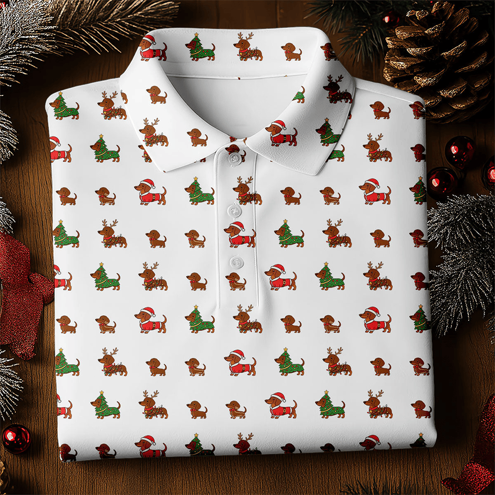 Christmas Dachshund Golf Tops For Men Christmas Golf Shirt Polo Shirts For Men Golf Shirts For Mens