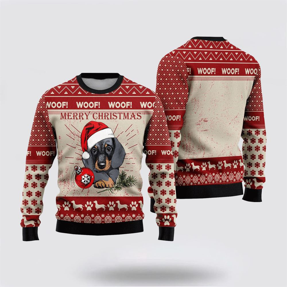 Christmas Dachshund Woof Merry Christmas Ugly Christmas Sweater Christmas Gift For Dog Love