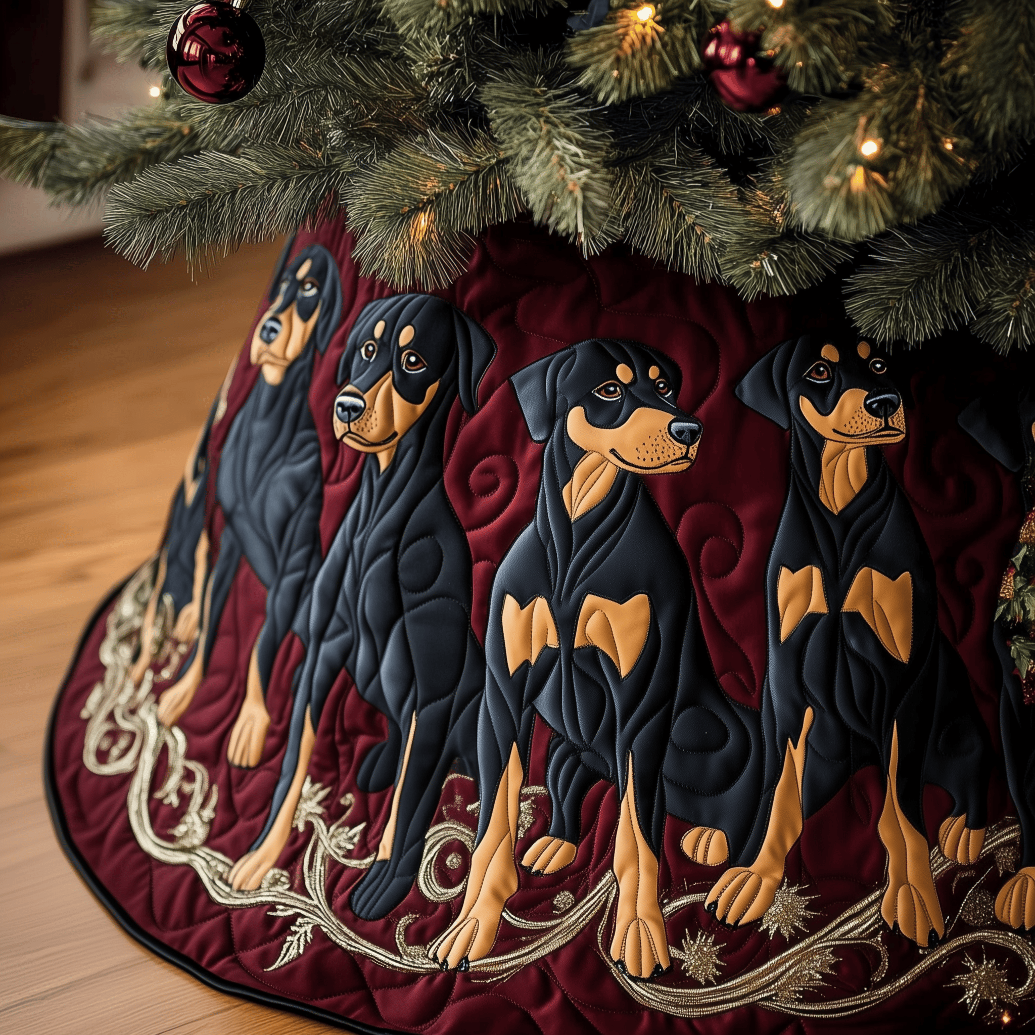 Christmas Doberman Quilted Tree Skirt Christmas Tree Skirt Good Gifts For Dog Lovers