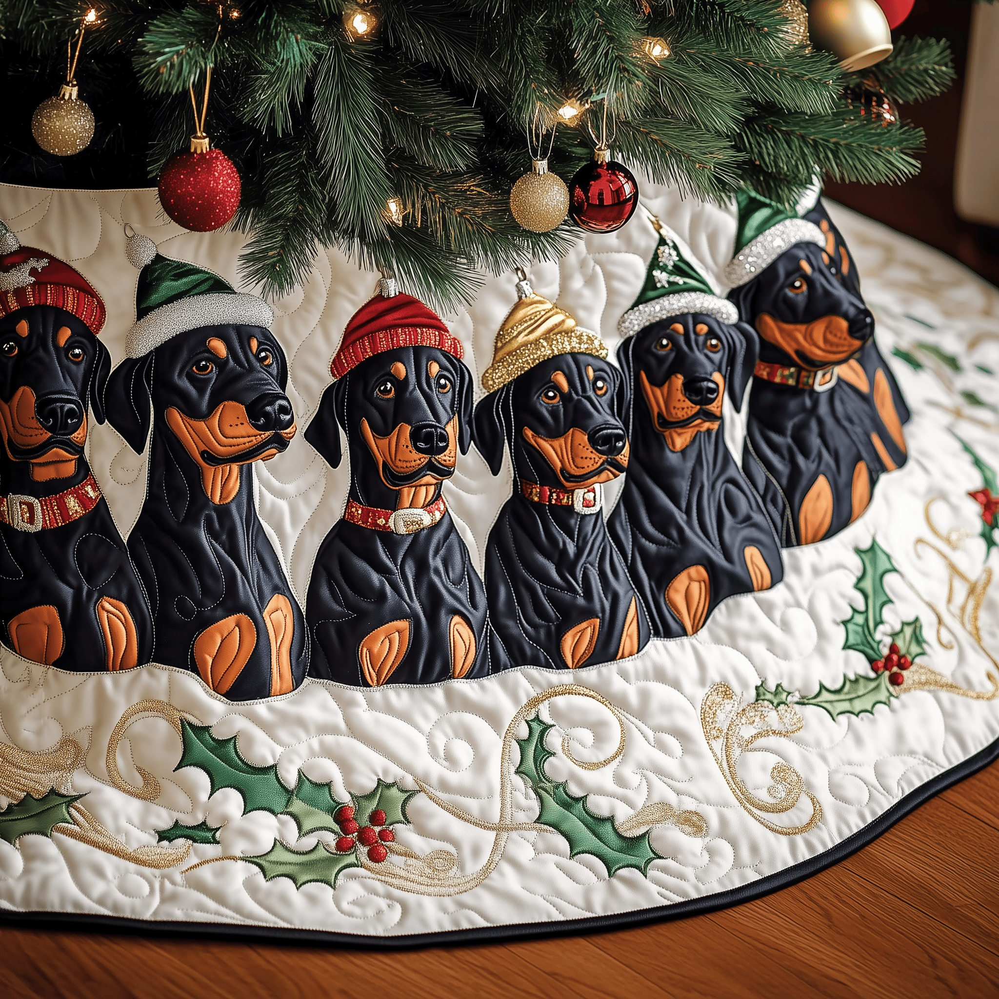 Christmas Doberman Quilted Tree Skirt Skirt For A Christmas Tree Household Christmas Gifts