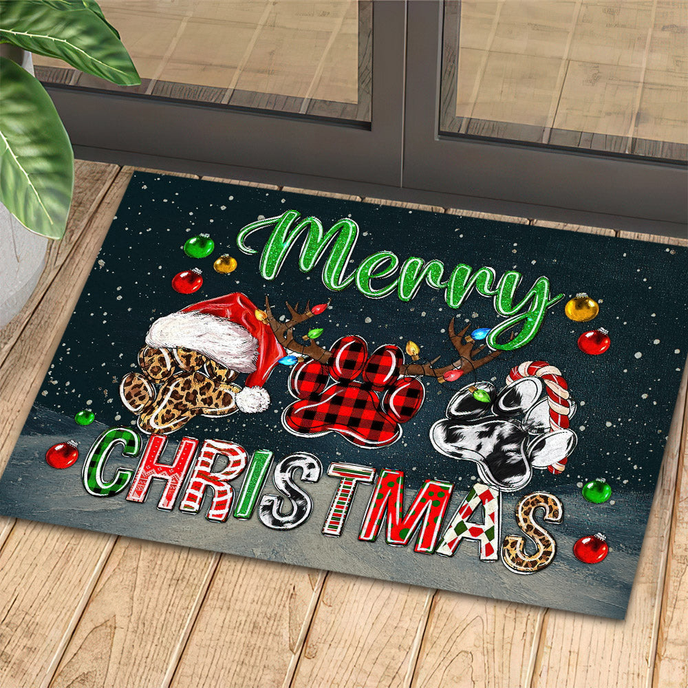 Christmas Dog Paws Doormat Merry Christmas Doormat For Home Decor Housewarming Gift Welcome Mat Gift For Dog Lovers