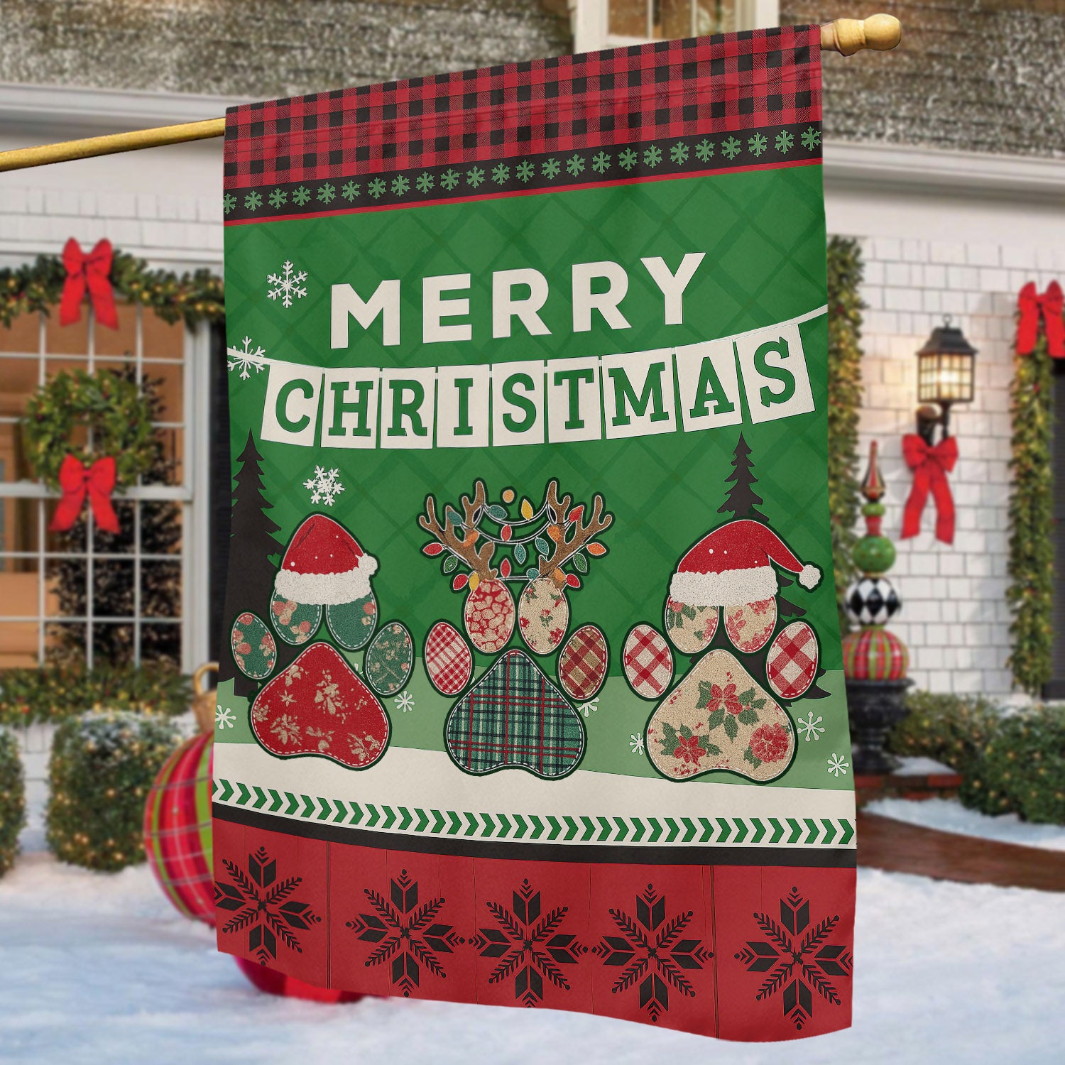 Christmas Dog Paws Garden Flag Merry Christmas Xmas Decor Gift For Dog Lovers
