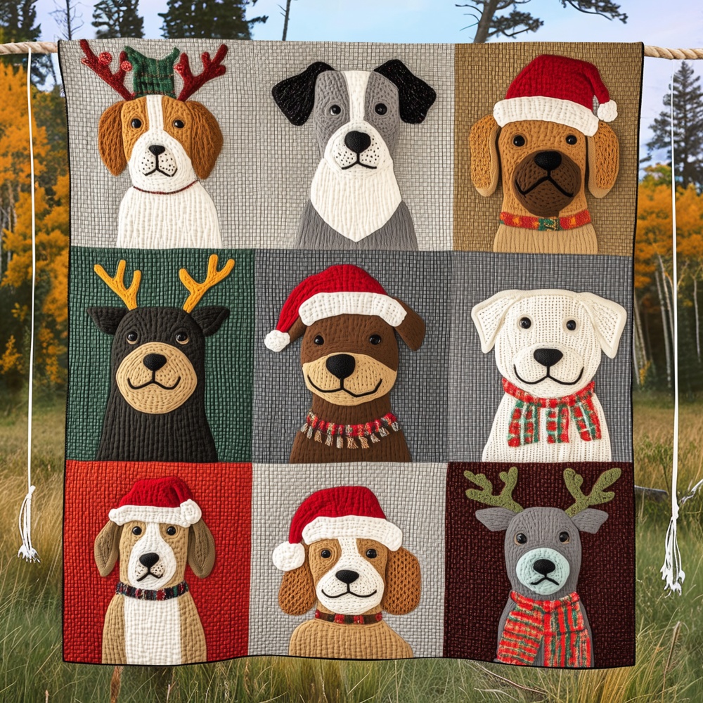 Christmas Dogs Quilted Blanket Holiday Puppy Art Cozy Bedding Festive Warm Throw Gift Dog Owners