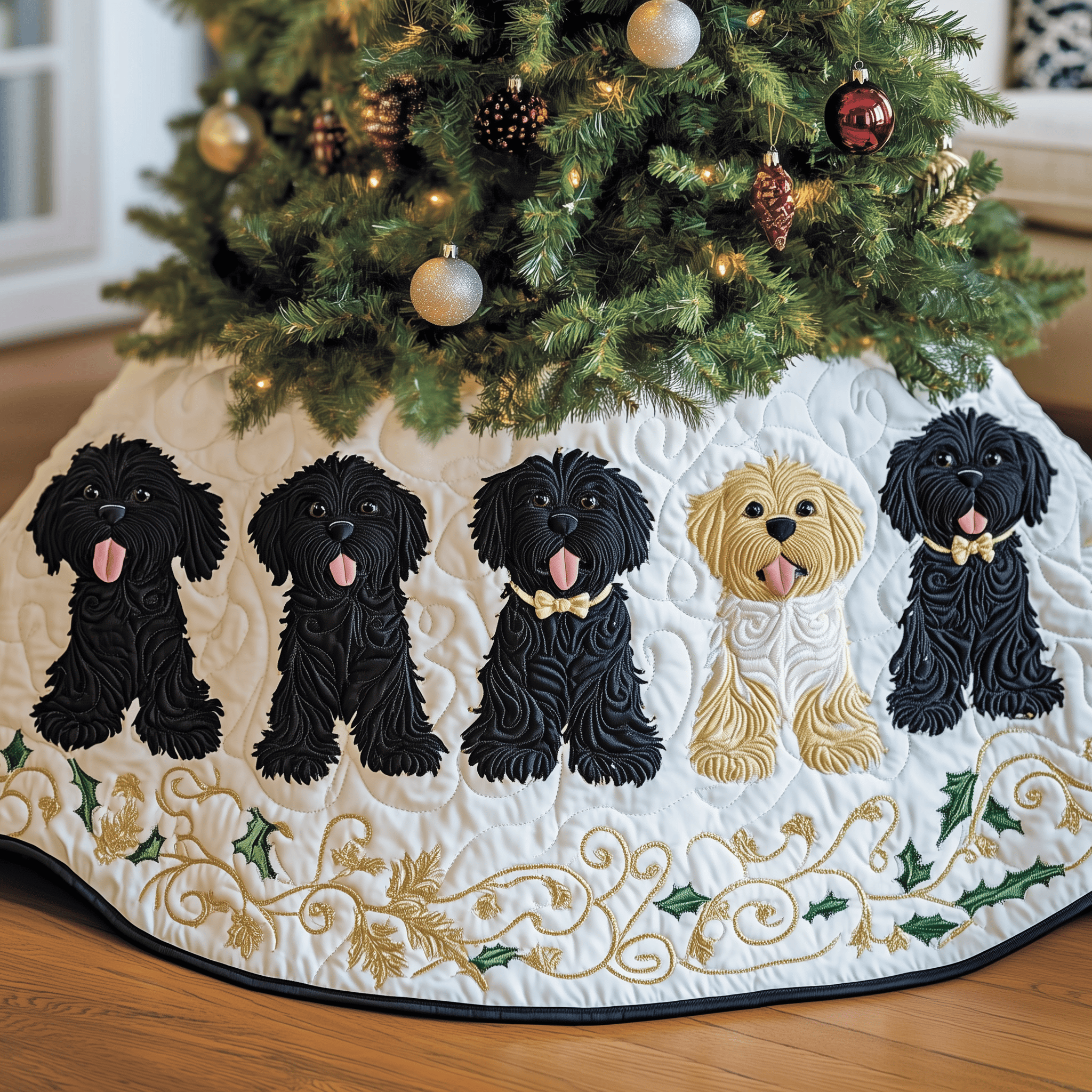 Christmas Doodle Dog Quilted Tree Skirt Christmas Tree Skirt Best Christmas Gifts For My Wife