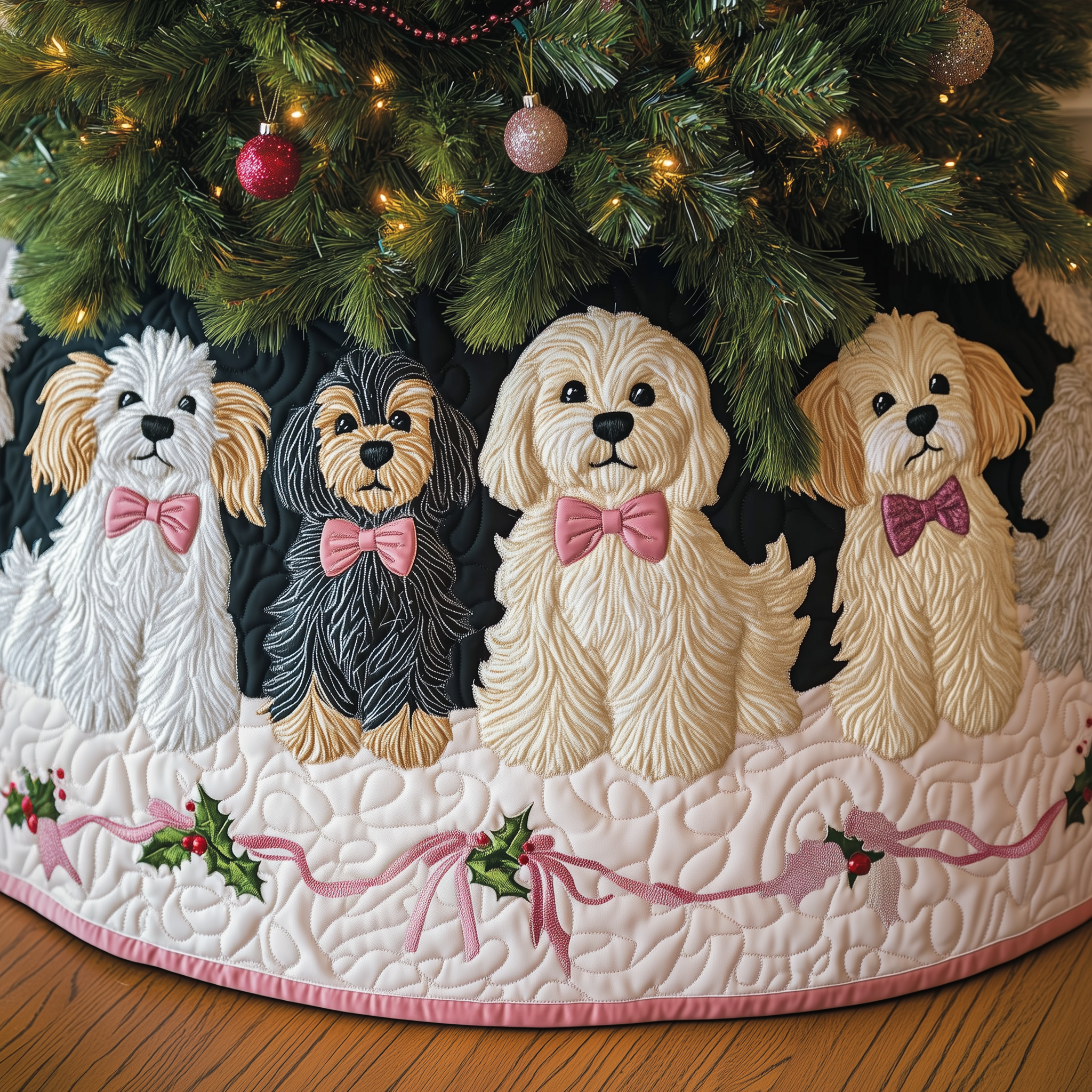 Christmas Doodle Dog Quilted Tree Skirt Festive Tree Skirt Gift Choice