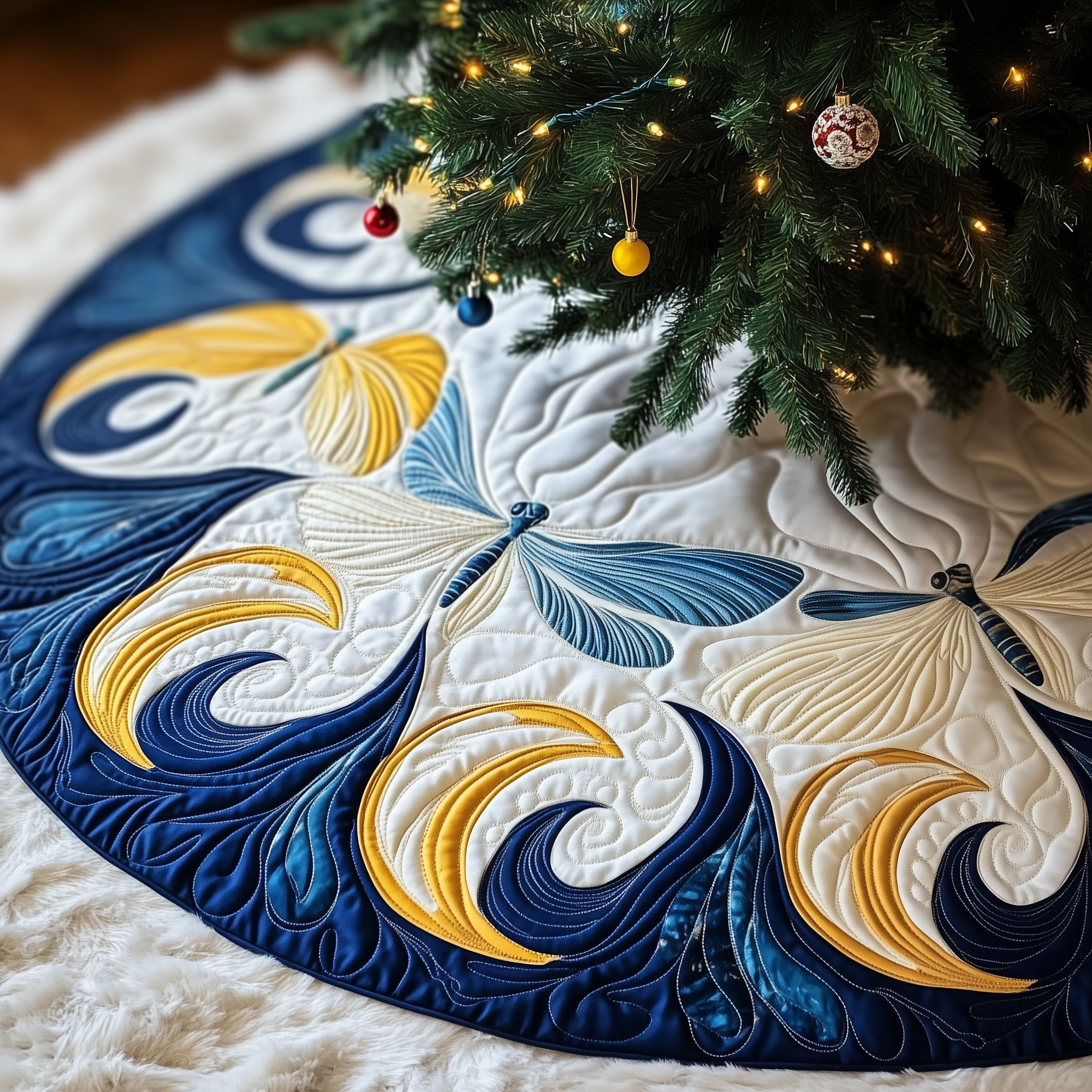 Christmas Dragonfly Quilted Tree Skirt Adorable Easter Gift Merch