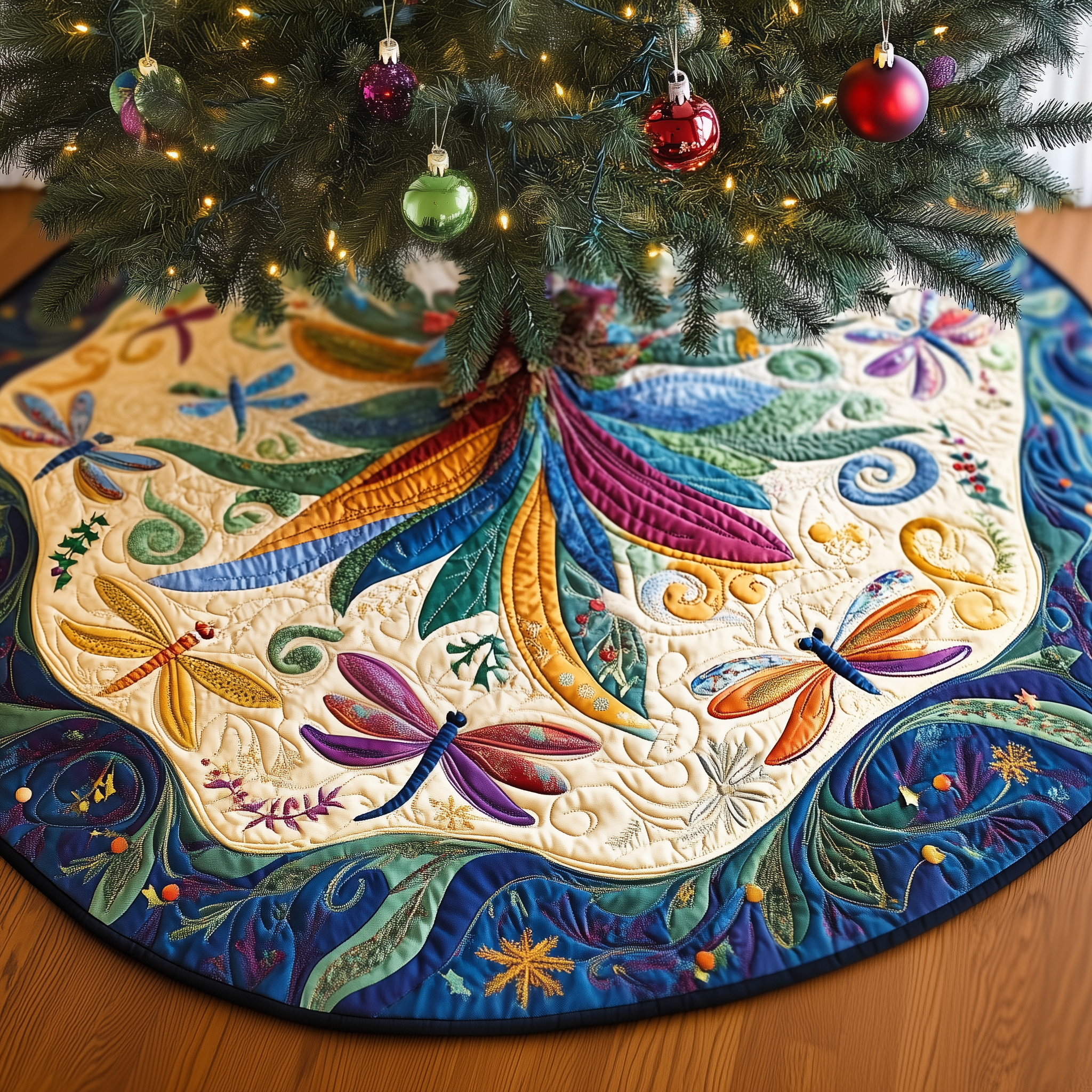 Christmas Dragonfly Quilted Tree Skirt Christmas Tree Skirt Gifts For Mom And Dad Christmas