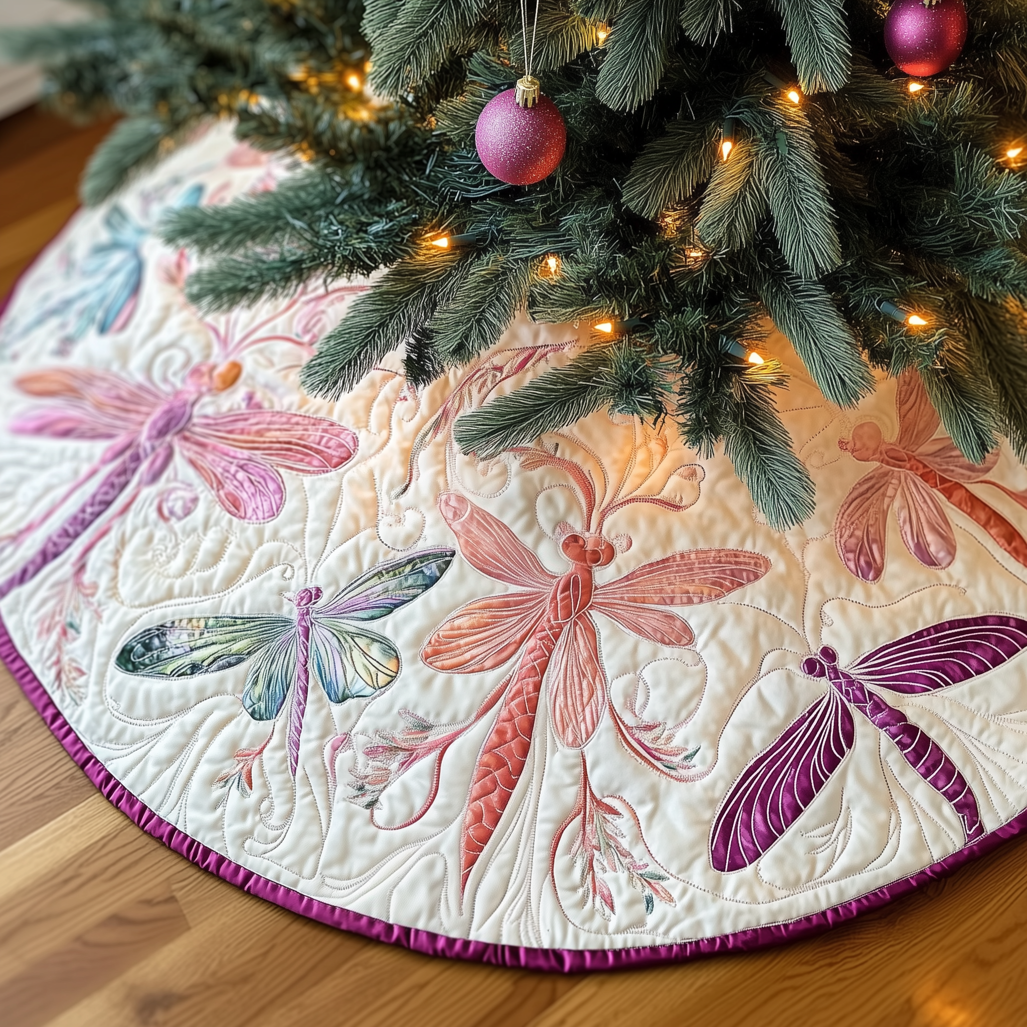 Christmas Dragonfly Quilted Tree Skirt Christmas Tree Surround Xmas Present For Uncle