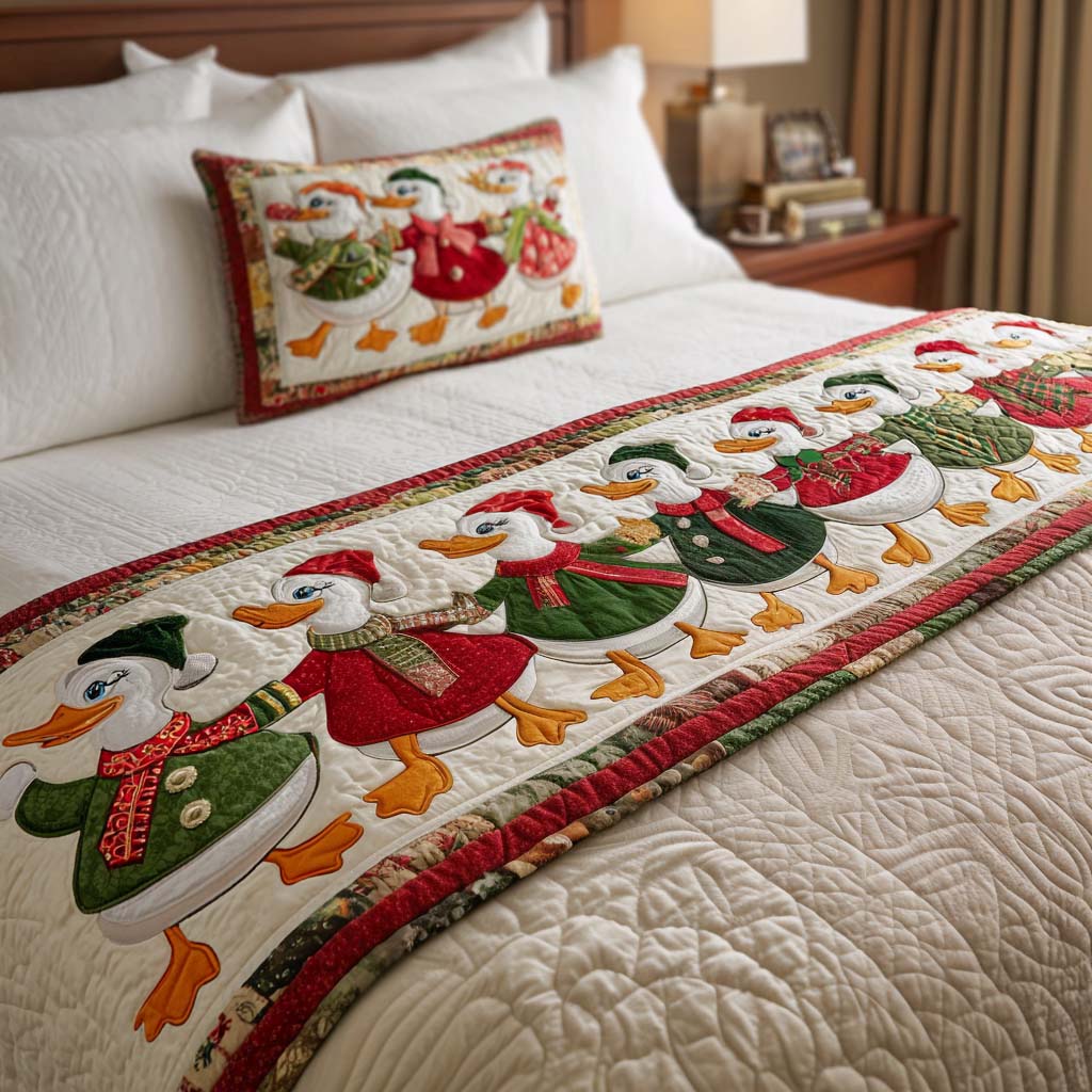 Christmas Duck Parade Quilted Bed Runner Holiday Bedroom Ideas Christmas Ideas 2025