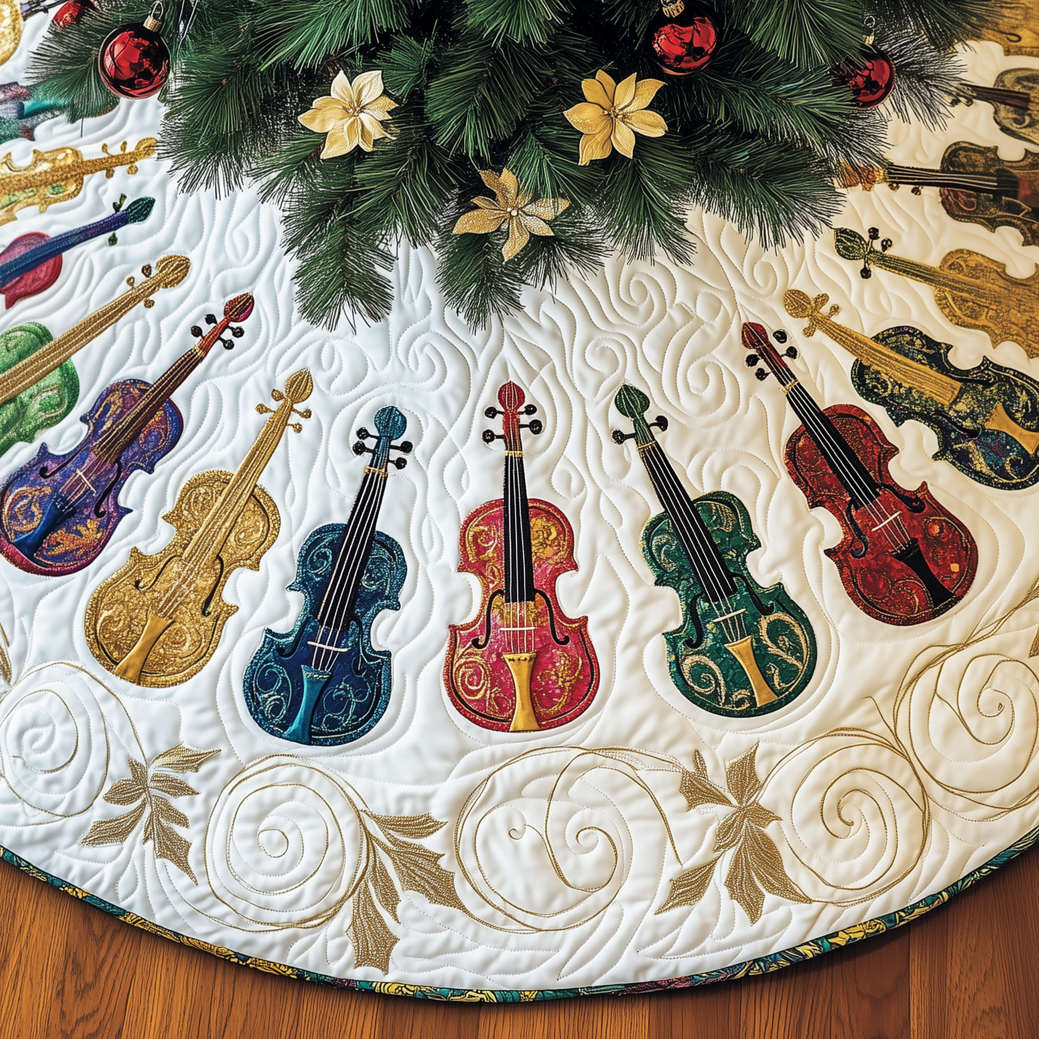 Christmas Elegant Violin Quilted Tree Skirt Best Gift Merch For Him