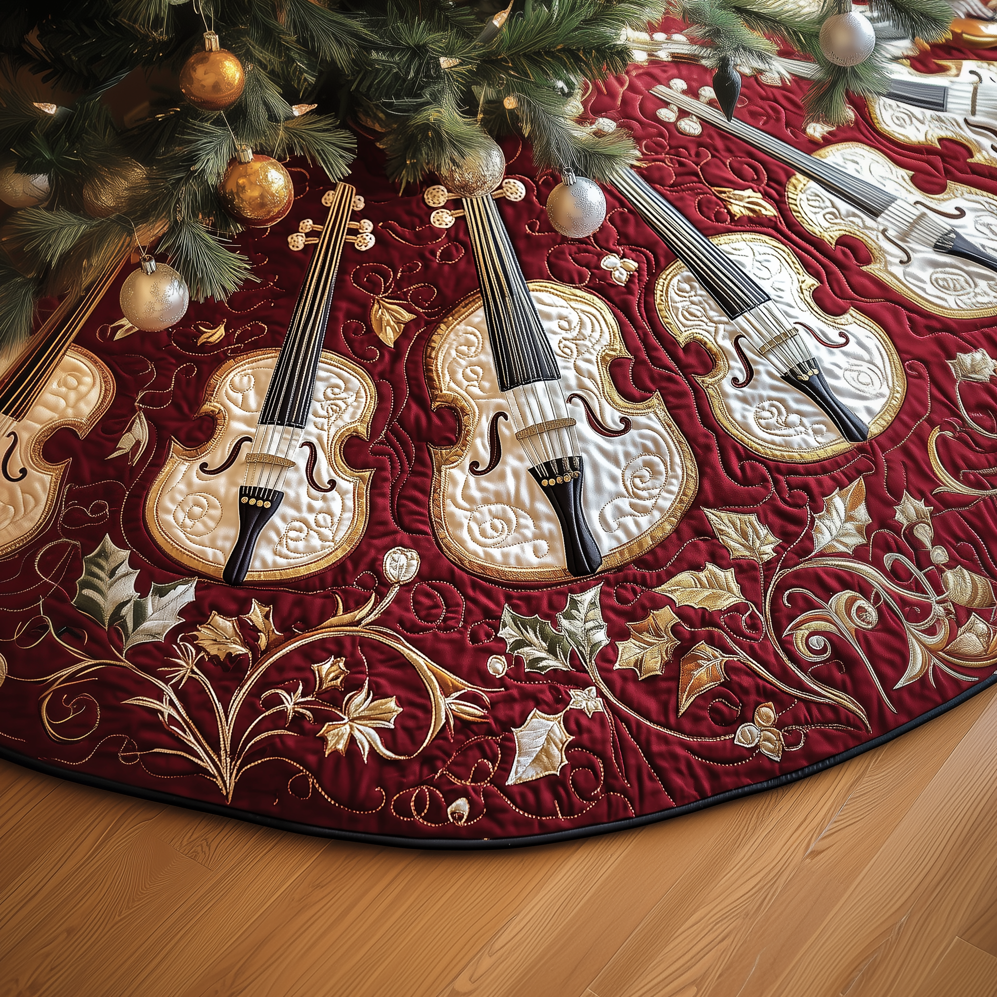 Christmas Elegant Violin Quilted Tree Skirt Memorable Graduation Gift Merch