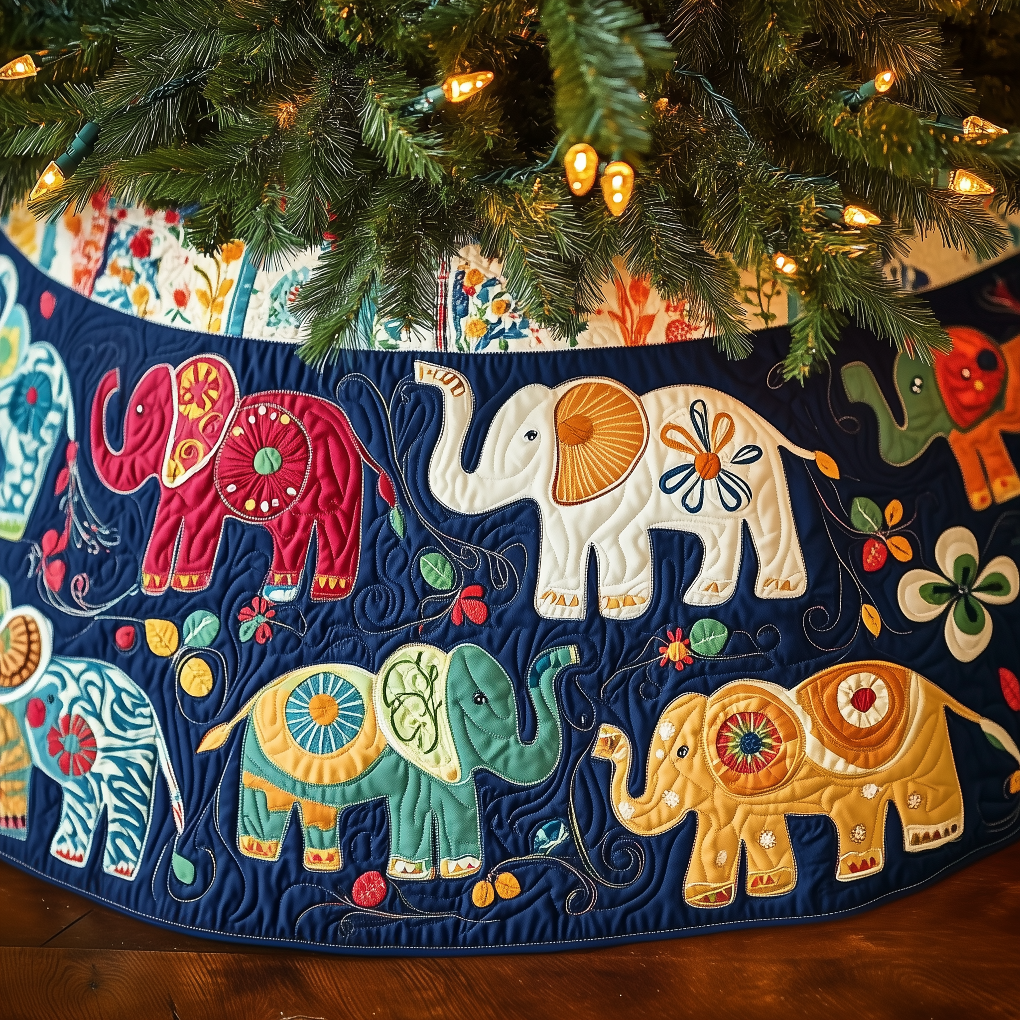 Christmas Elephant Quilted Tree Skirt Thoughtful Gift Merch For Dad